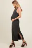 Charcoal Ribbed Knit Side Slit Sleeveless Maternity Dress sold by Pinkblush
