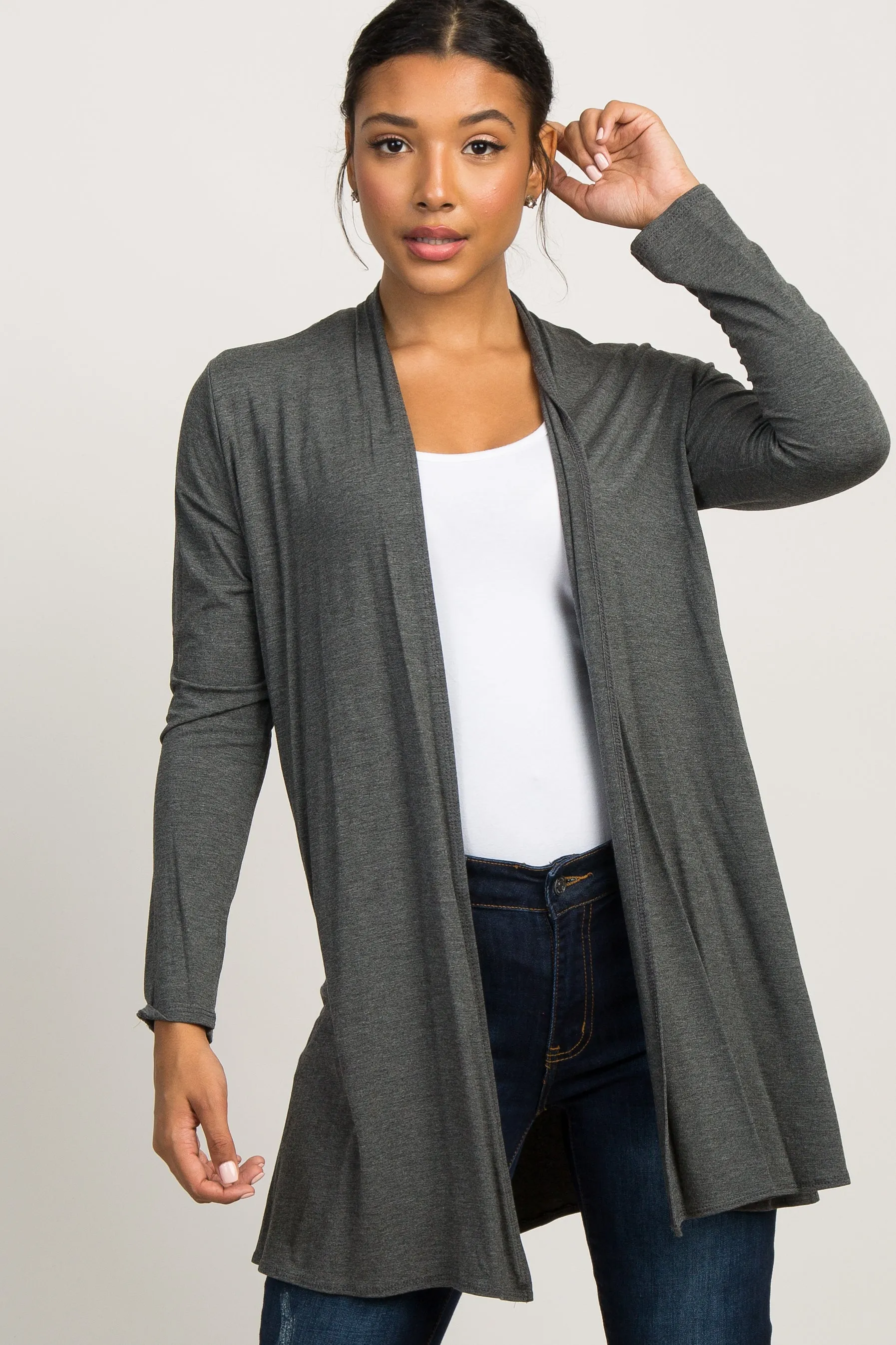 Charcoal Grey Solid Long Sleeve Maternity Cardigan sold by Pinkblush product image thumbnail 5