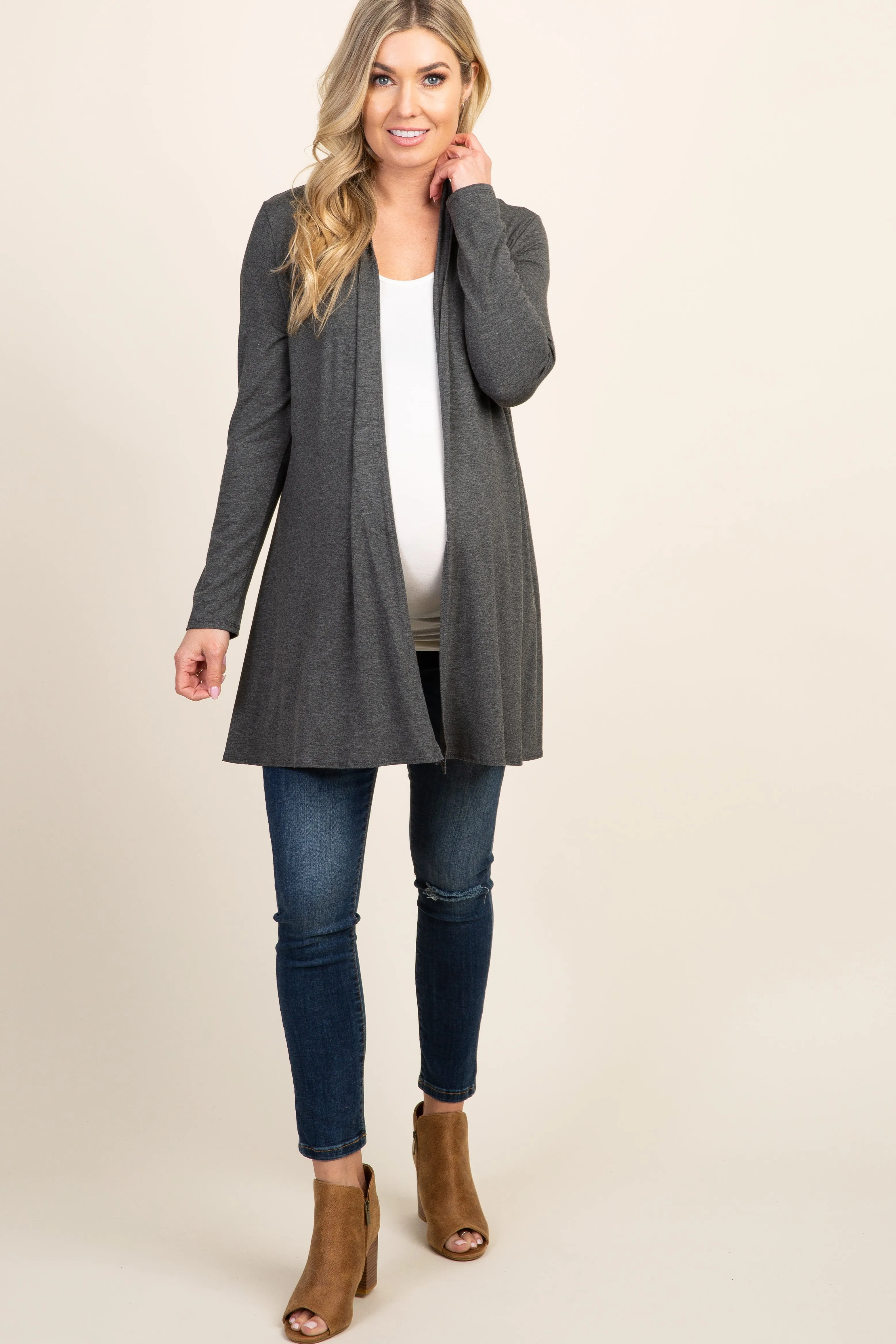 Charcoal Grey Solid Long Sleeve Maternity Cardigan sold by Pinkblush product image thumbnail 2
