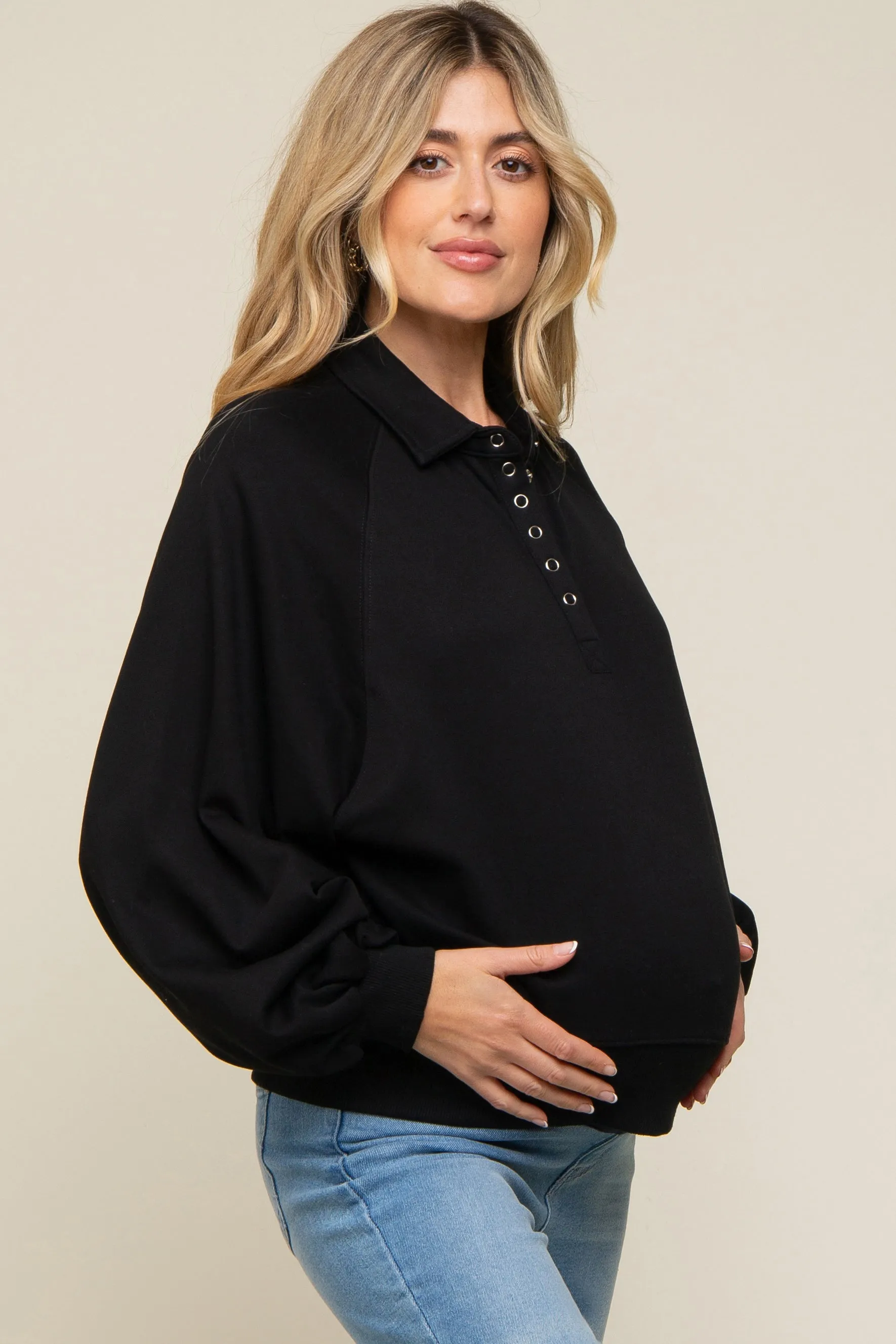 Black Collared Button Maternity Pullover sold by Pinkblush product image thumbnail 3
