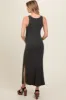 Charcoal Ribbed Knit Side Slit Sleeveless Maternity Dress sold by Pinkblush