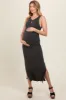 Charcoal Ribbed Knit Side Slit Sleeveless Maternity Dress sold by Pinkblush