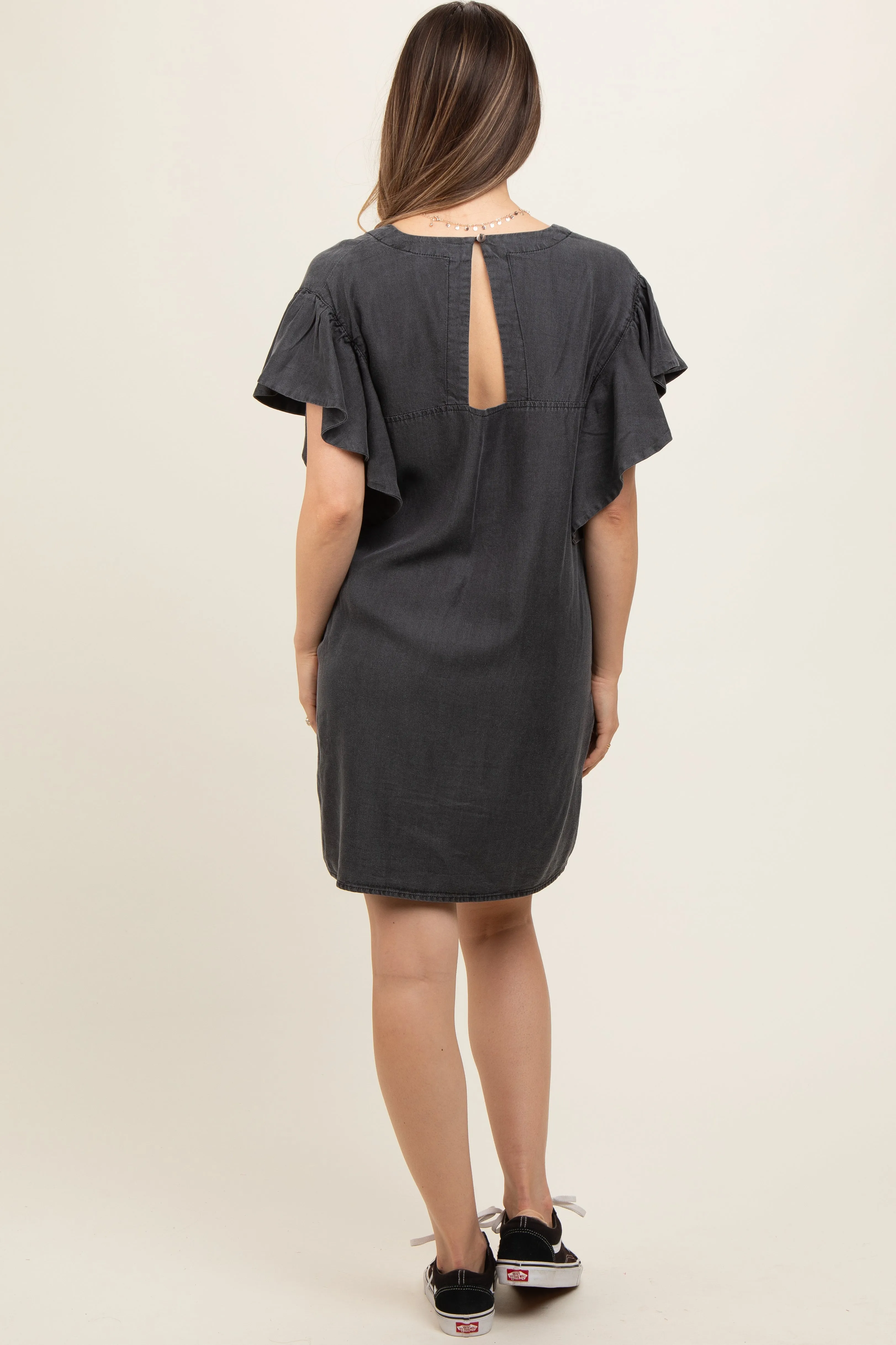 Charcoal Ruffle Sleeve Maternity Mini Dress sold by Pinkblush product image thumbnail 3
