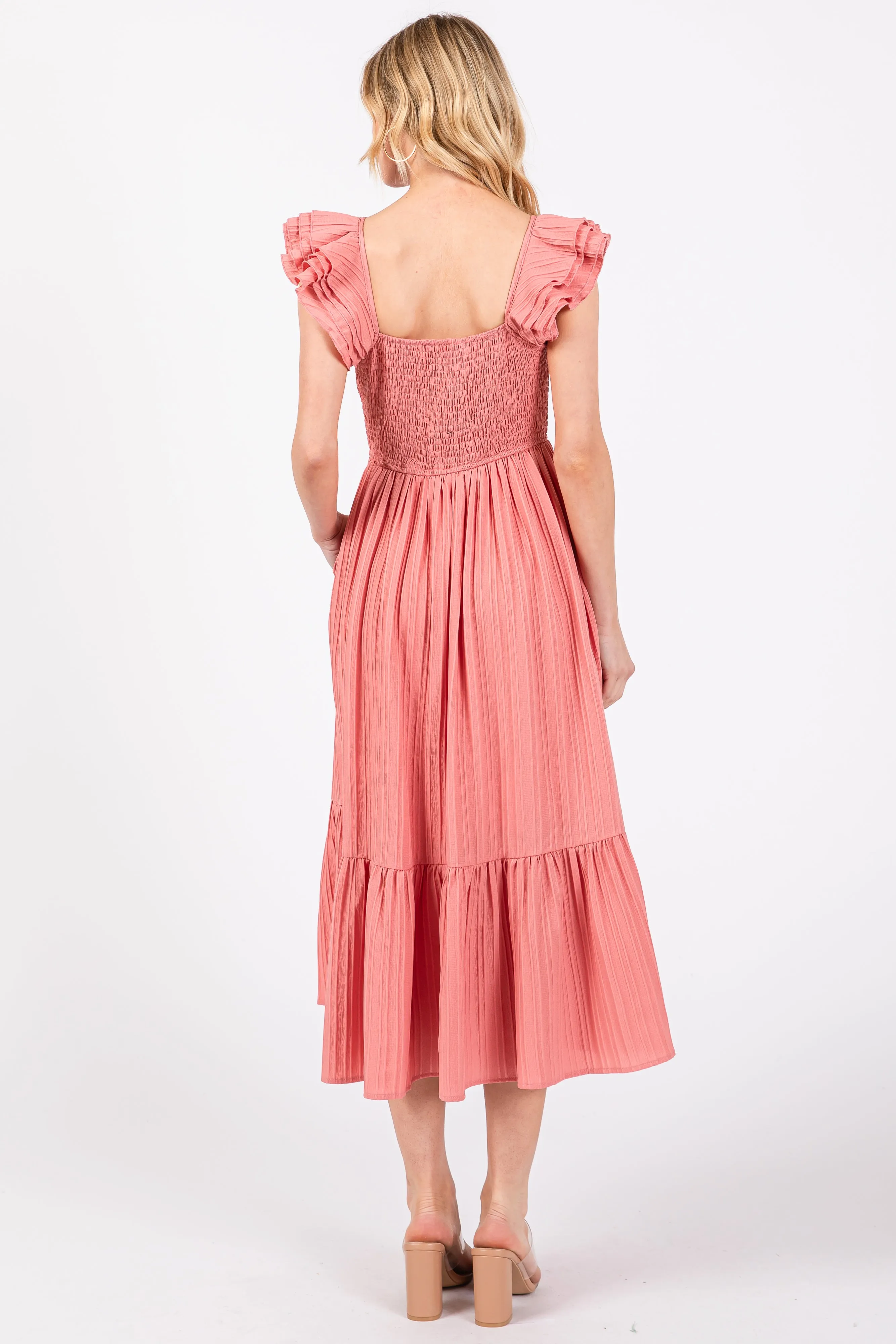 Mauve Striped Flutter Sleeve Midi Dress sold by Pinkblush product image thumbnail 3