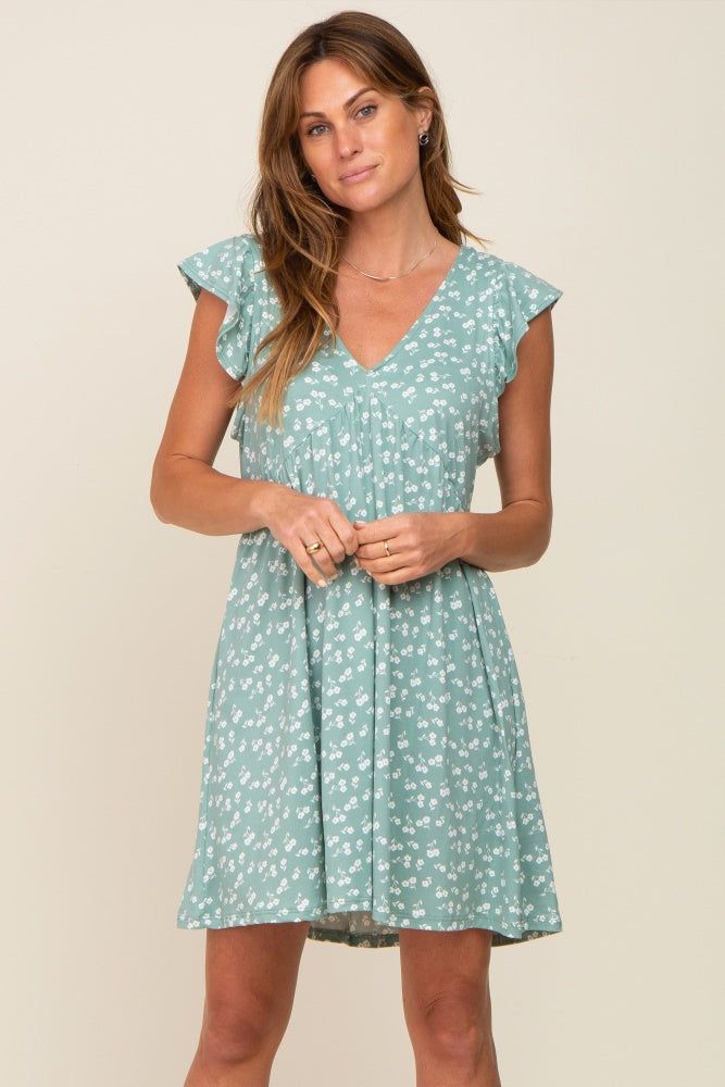 Mint Green Floral Flounce Dress sold by Pinkblush