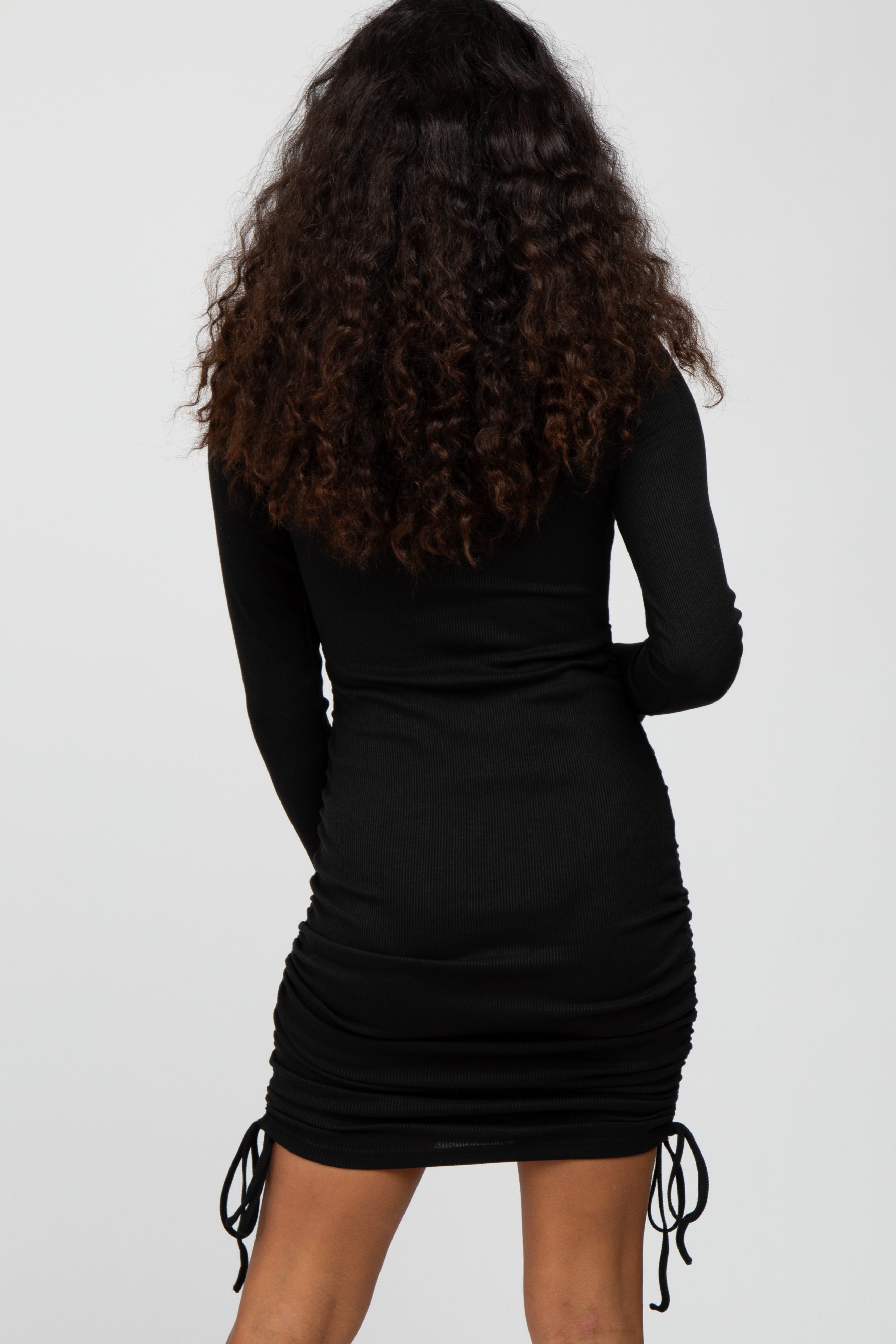 Black Ribbed Long Sleeve Ruched Dress sold by Pinkblush product image thumbnail 4