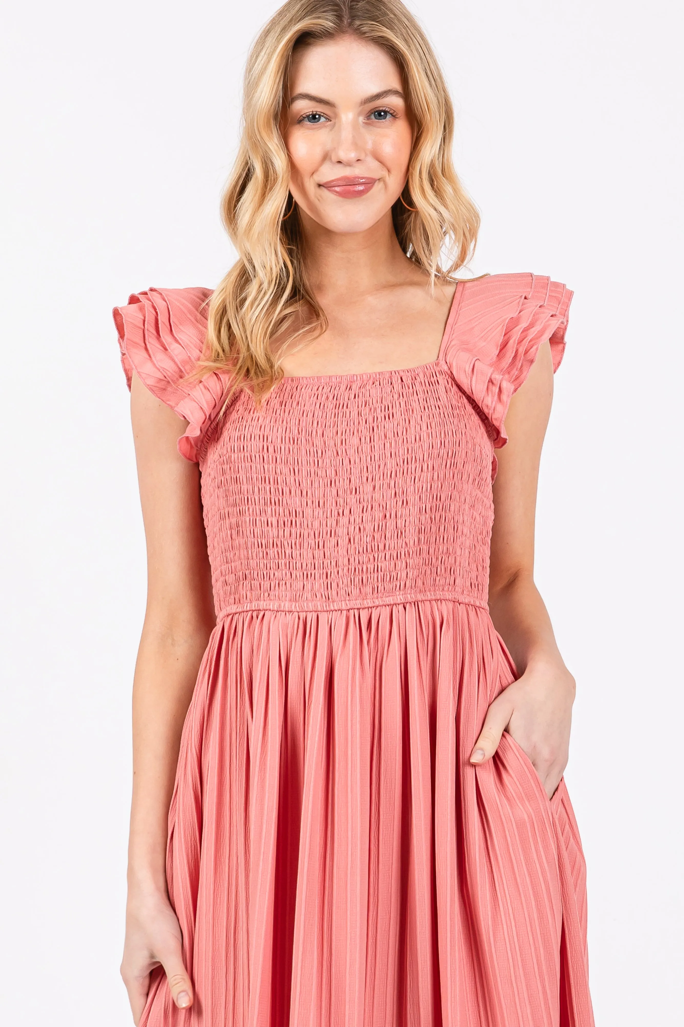 Mauve Striped Flutter Sleeve Midi Dress sold by Pinkblush product image thumbnail 4