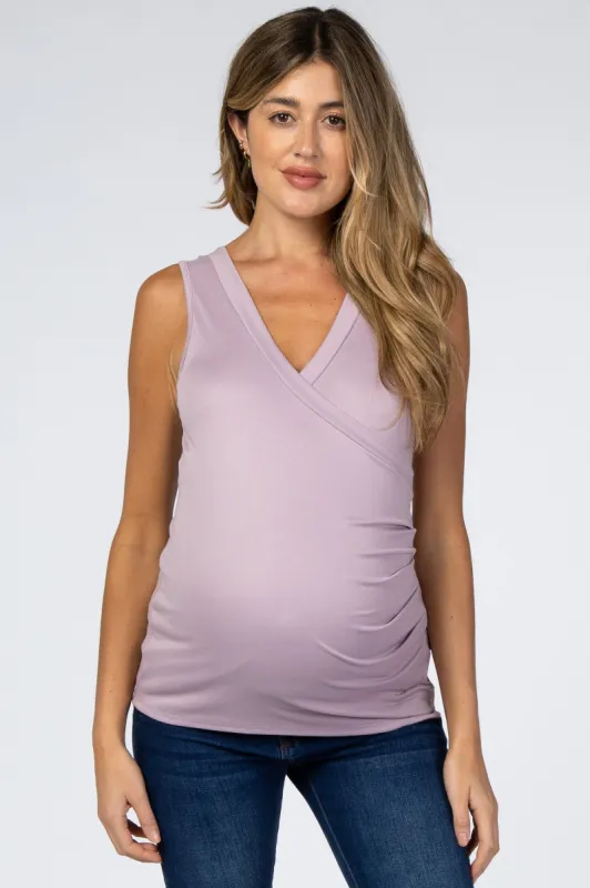 Lavender Crossover Ruched Maternity Nursing Tank sold by Pinkblush