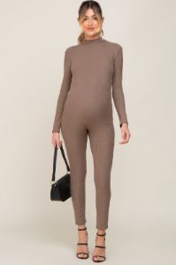 Taupe Ribbed Maternity Jumpsiut sold by Pinkblush
