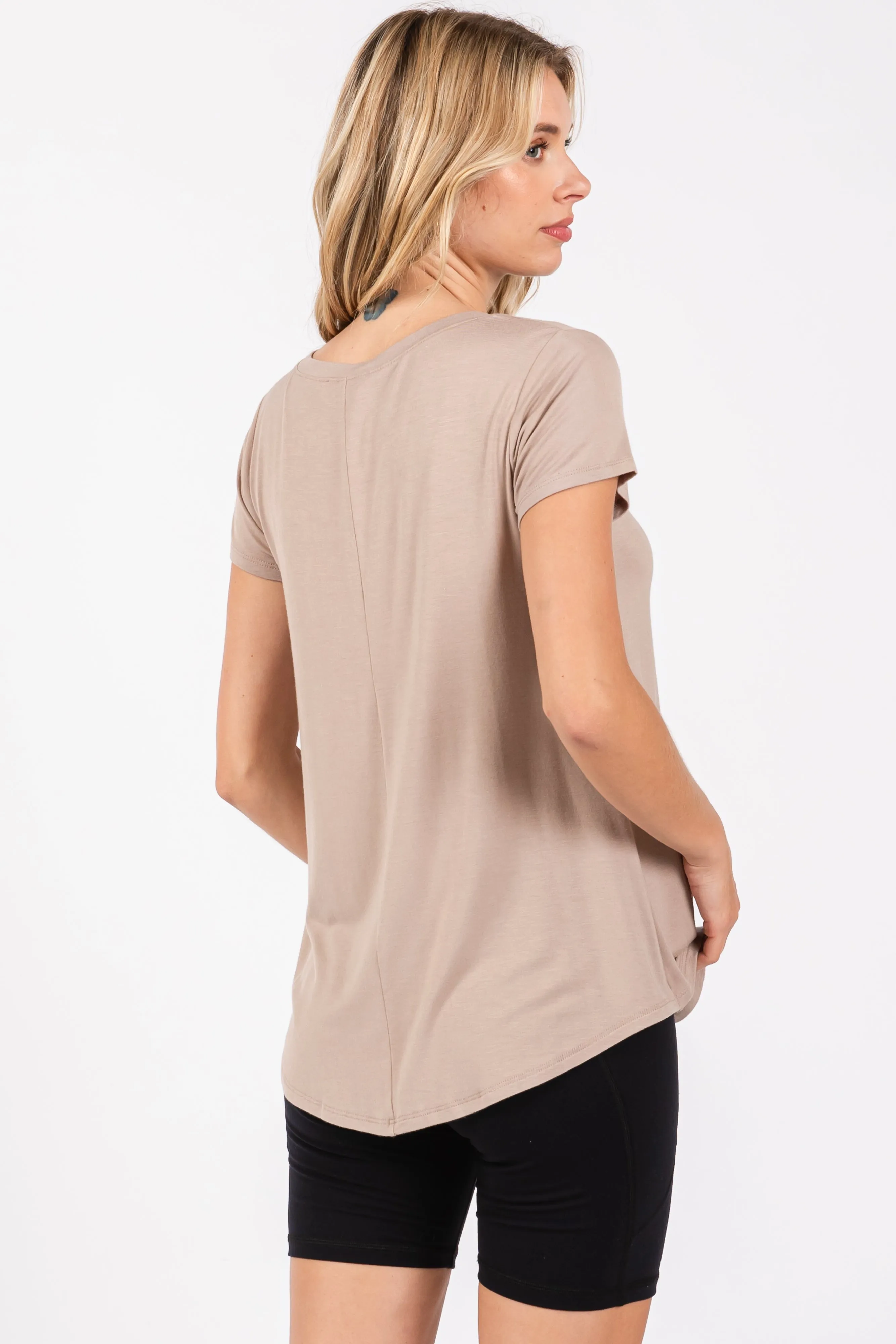 Mocha Basic V-Neck Short Sleeve Top sold by Pinkblush product image thumbnail 3