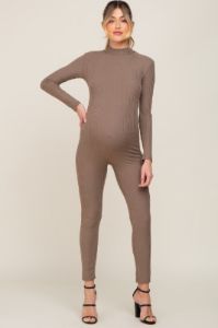 Taupe Ribbed Maternity Jumpsiut sold by Pinkblush