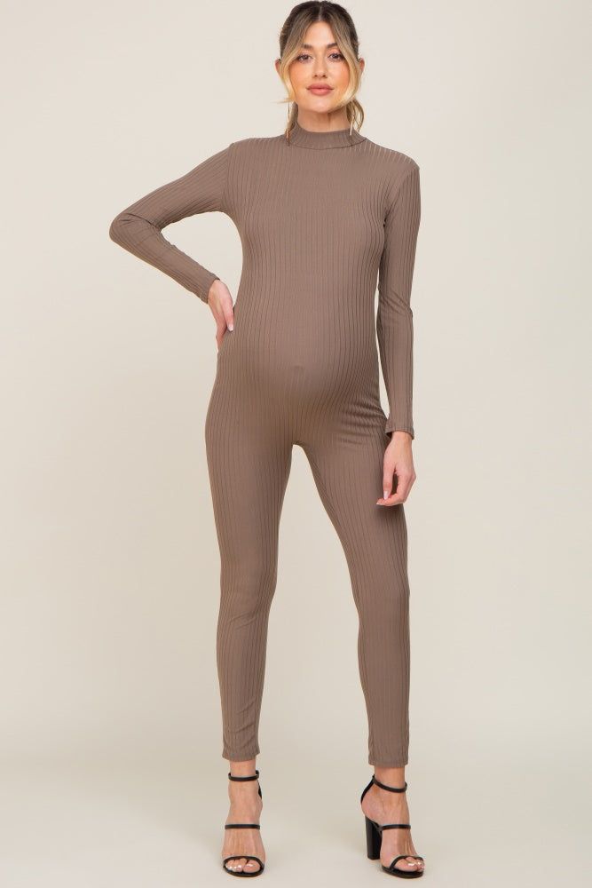 Taupe Ribbed Maternity Jumpsiut sold by Pinkblush product image thumbnail 5