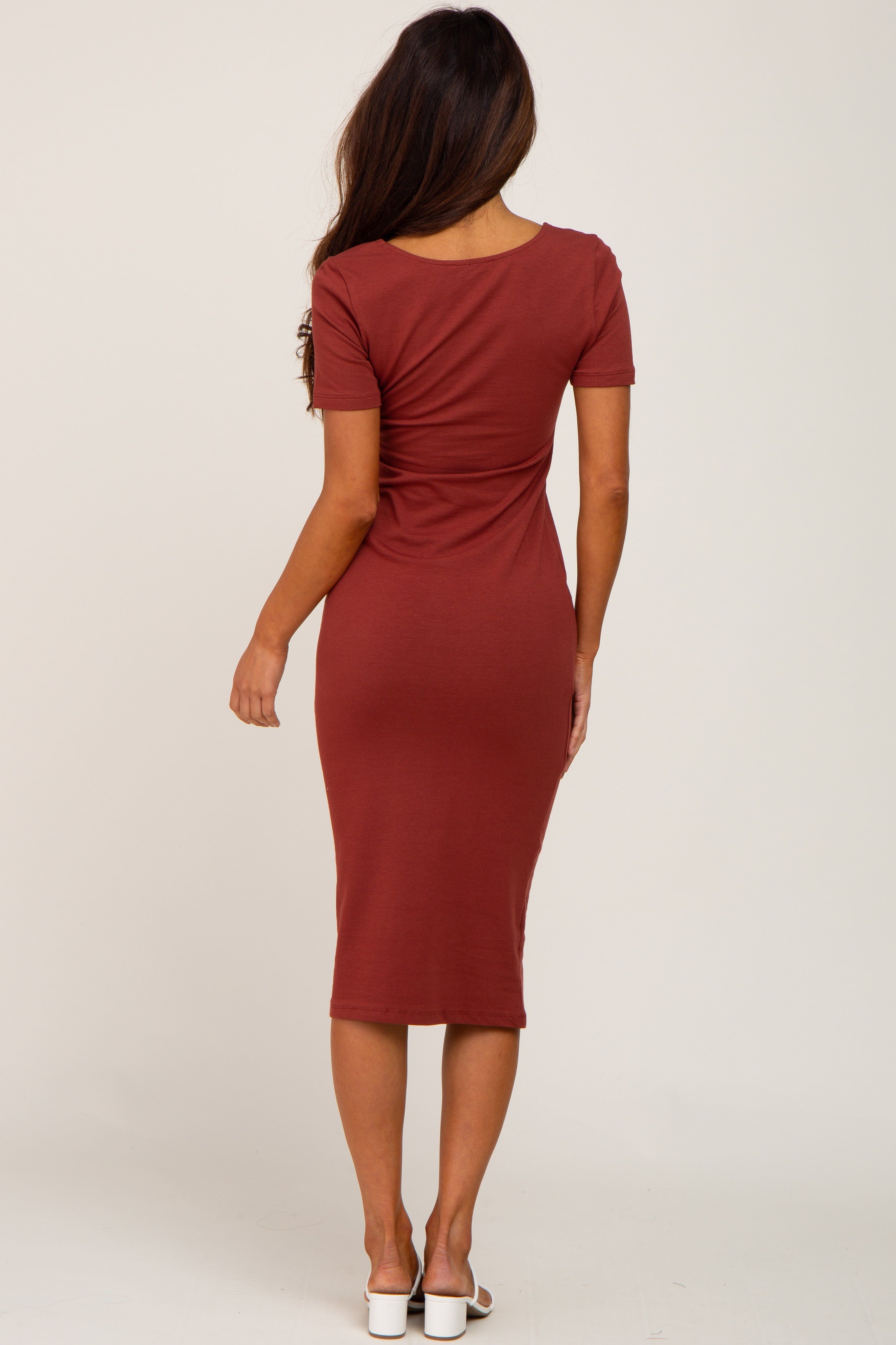 Rust Fitted Midi Dress sold by Pinkblush product image thumbnail 3