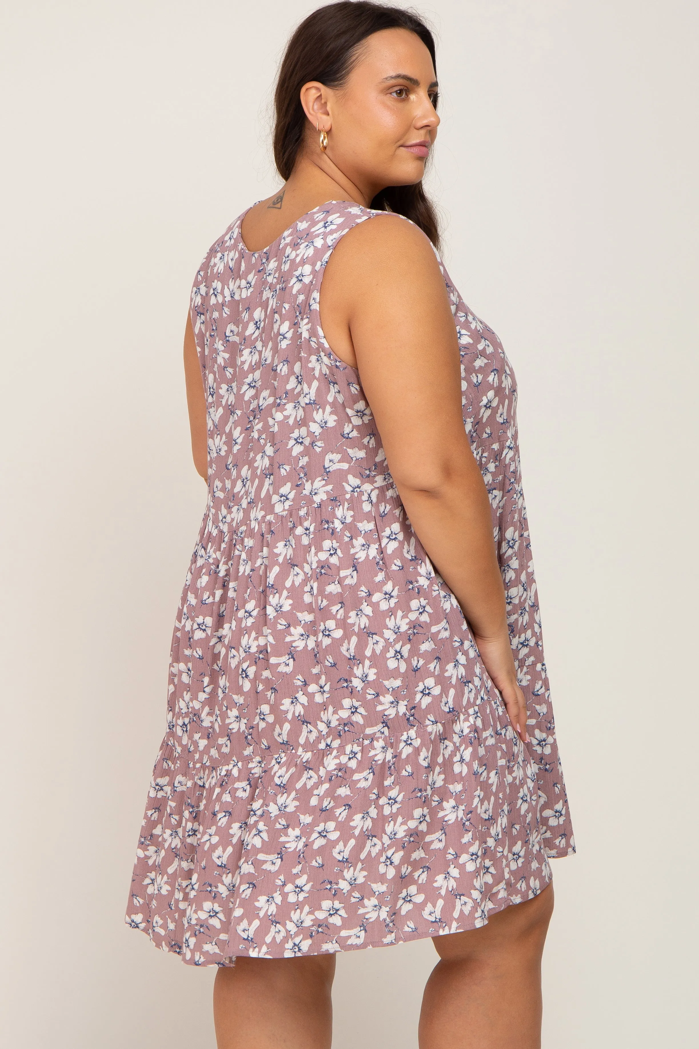Mauve Floral Sleeveless Tiered Plus Dress sold by Pinkblush product image thumbnail 3