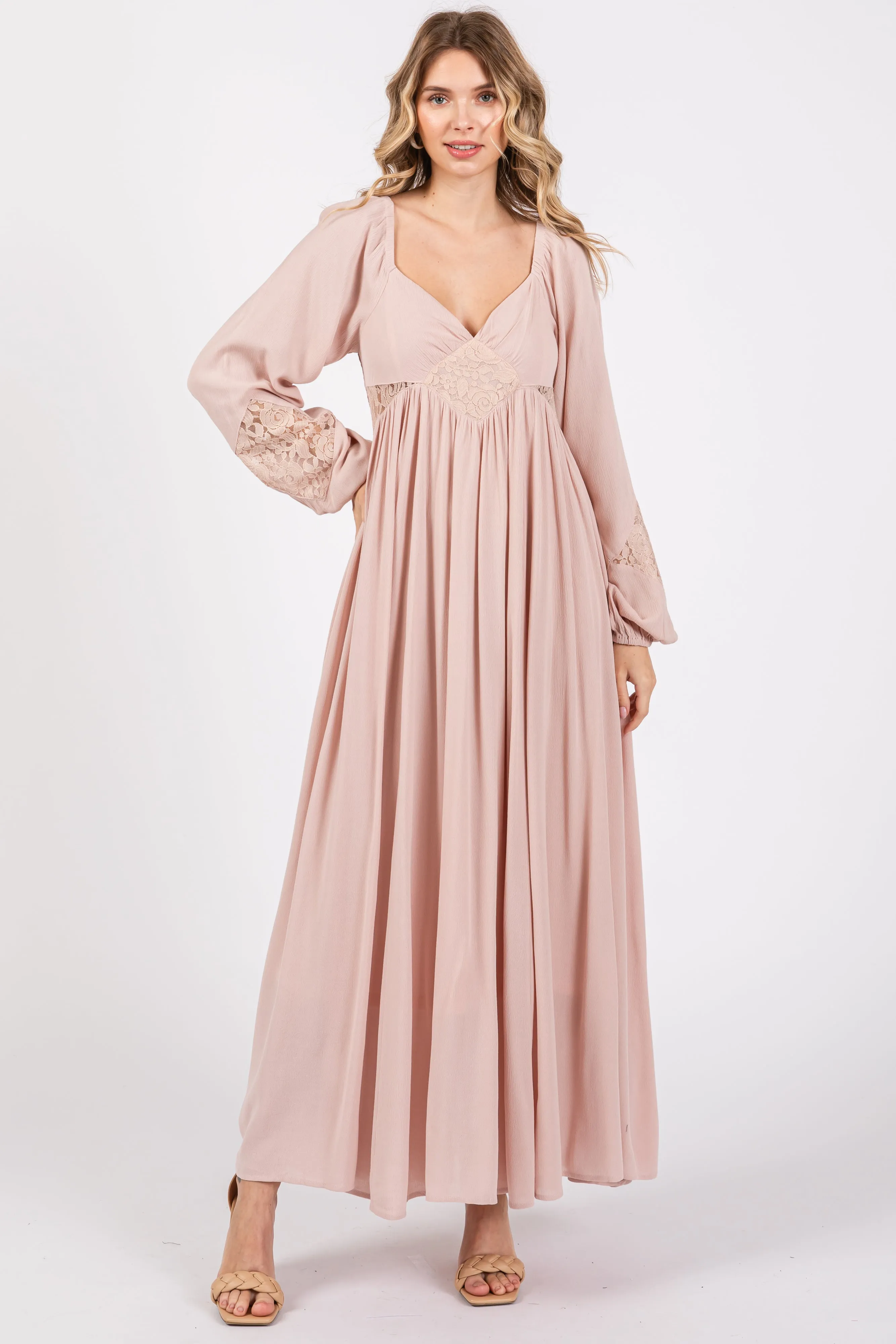 Light Pink Lace Accent Long Sleeve Maternity Maxi Dress sold by Pinkblush product image thumbnail 4