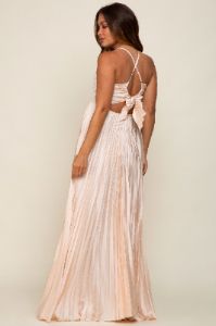 Beige Satin Pleated Cutout Maternity Gown sold by Pinkblush