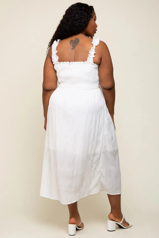 White Smocked Square Neck Plus Midi Dress sold by Pinkblush product image thumbnail 3