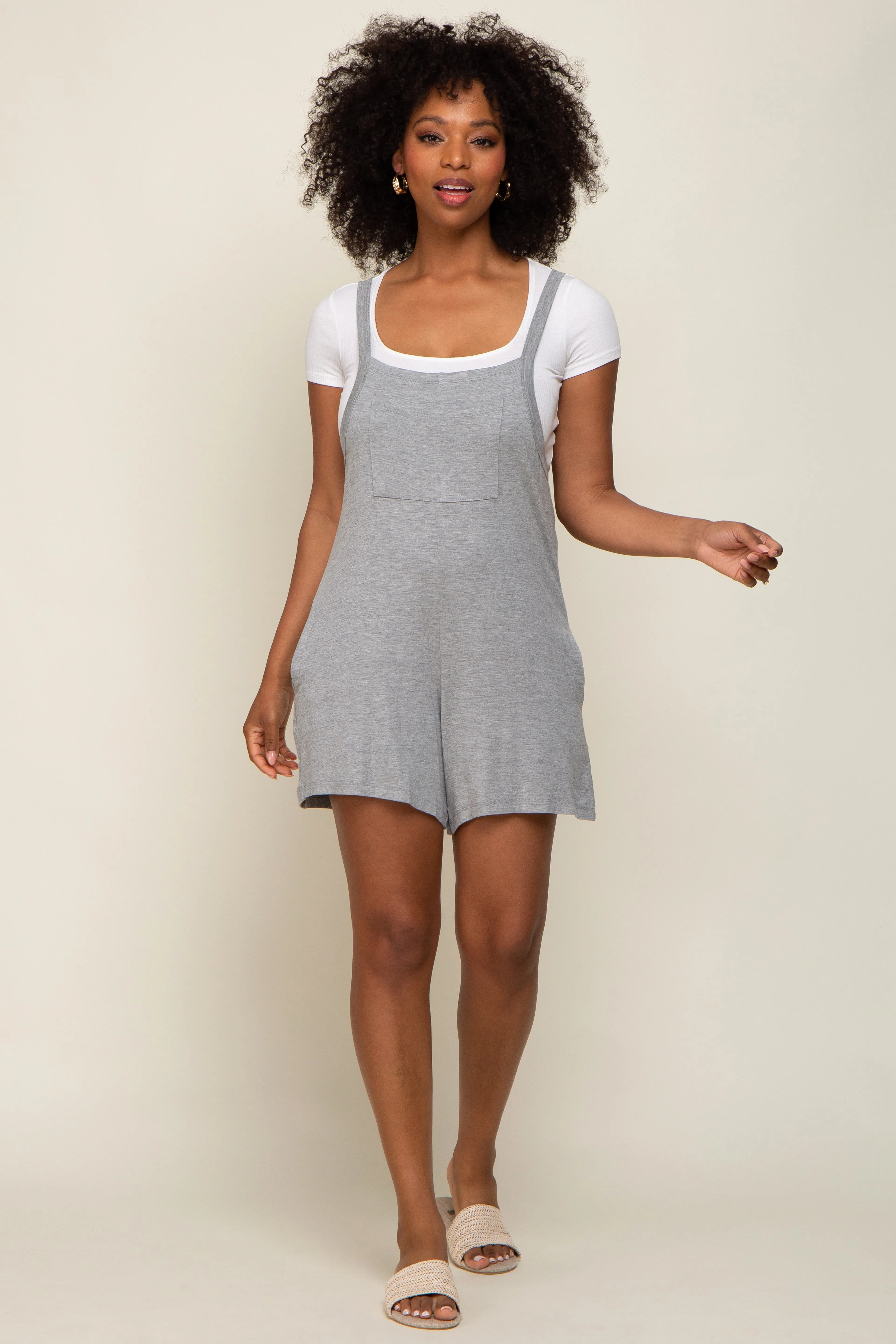 Heather Grey Front Pocket Overall Knit Romper sold by Pinkblush product image thumbnail 4