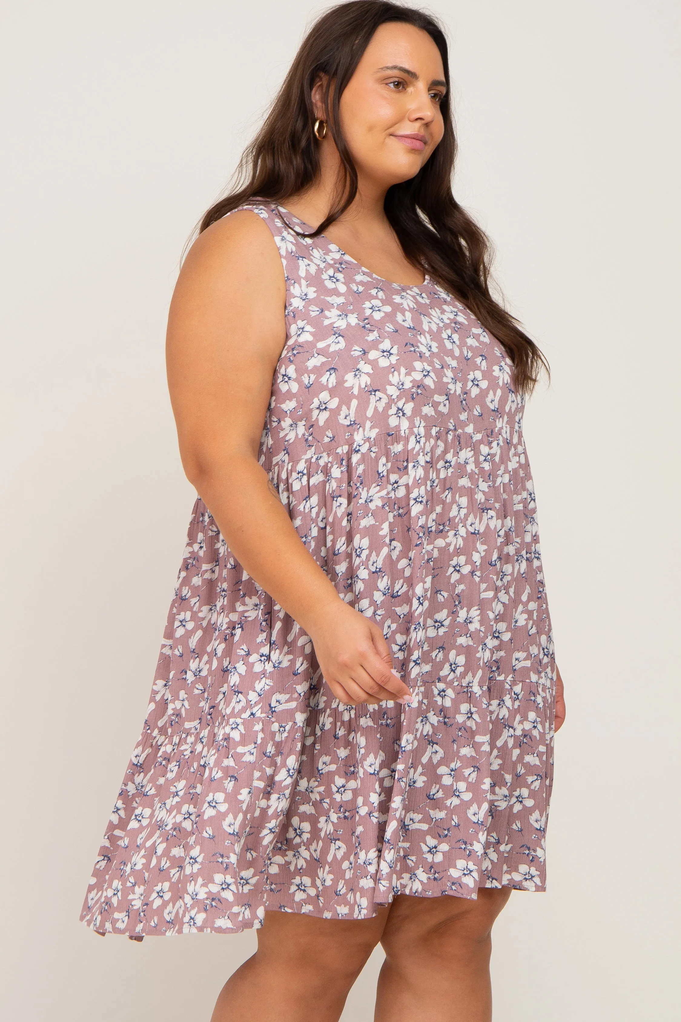 Mauve Floral Sleeveless Tiered Plus Dress sold by Pinkblush product image thumbnail 2