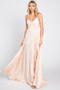 Beige Satin Pleated Cutout Maternity Gown sold by Pinkblush