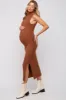 Camel Fuzzy Knit Sleeveless Turtle Neck Maternity Midi Dress sold by Pinkblush