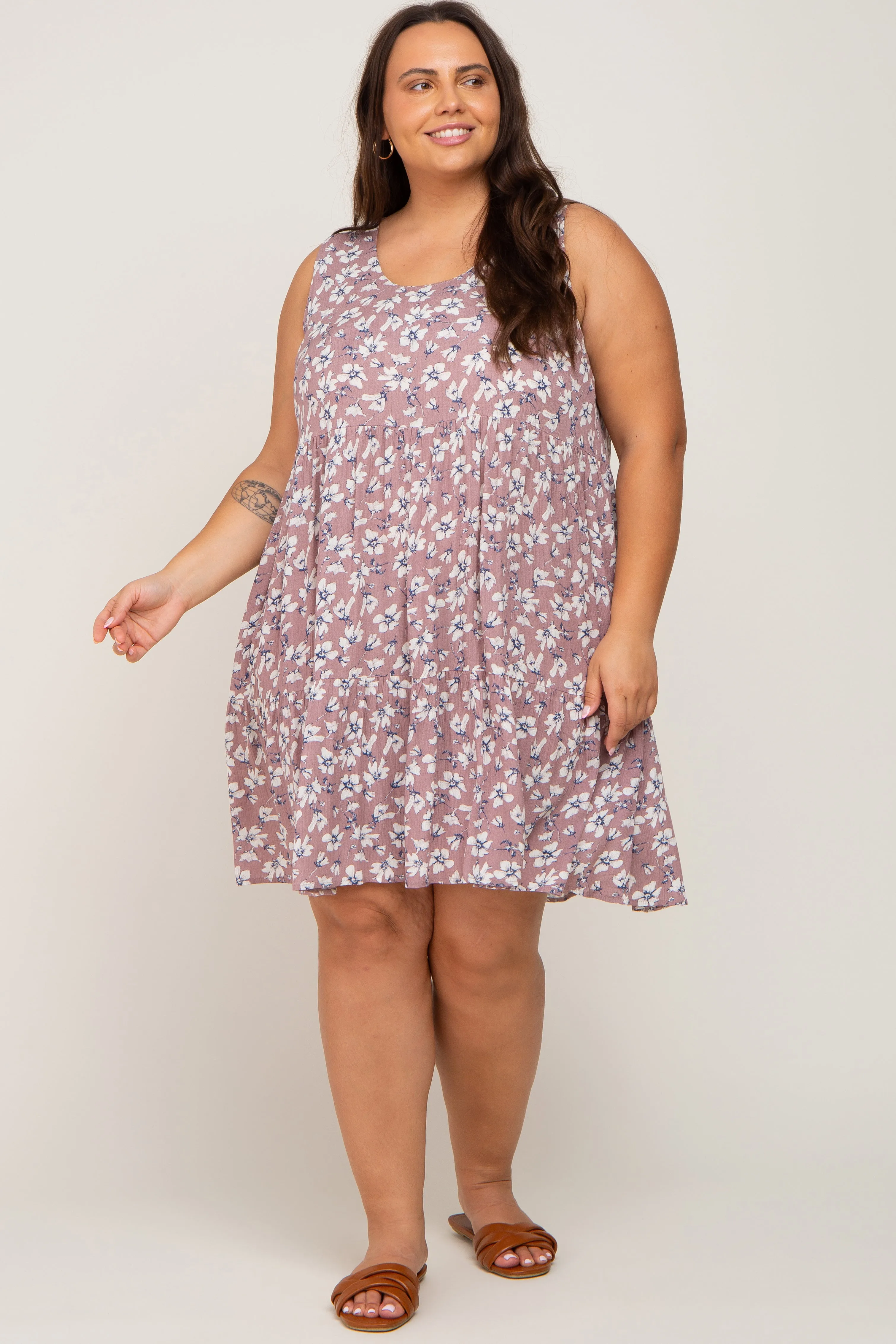 Mauve Floral Sleeveless Tiered Plus Dress sold by Pinkblush product image thumbnail 5