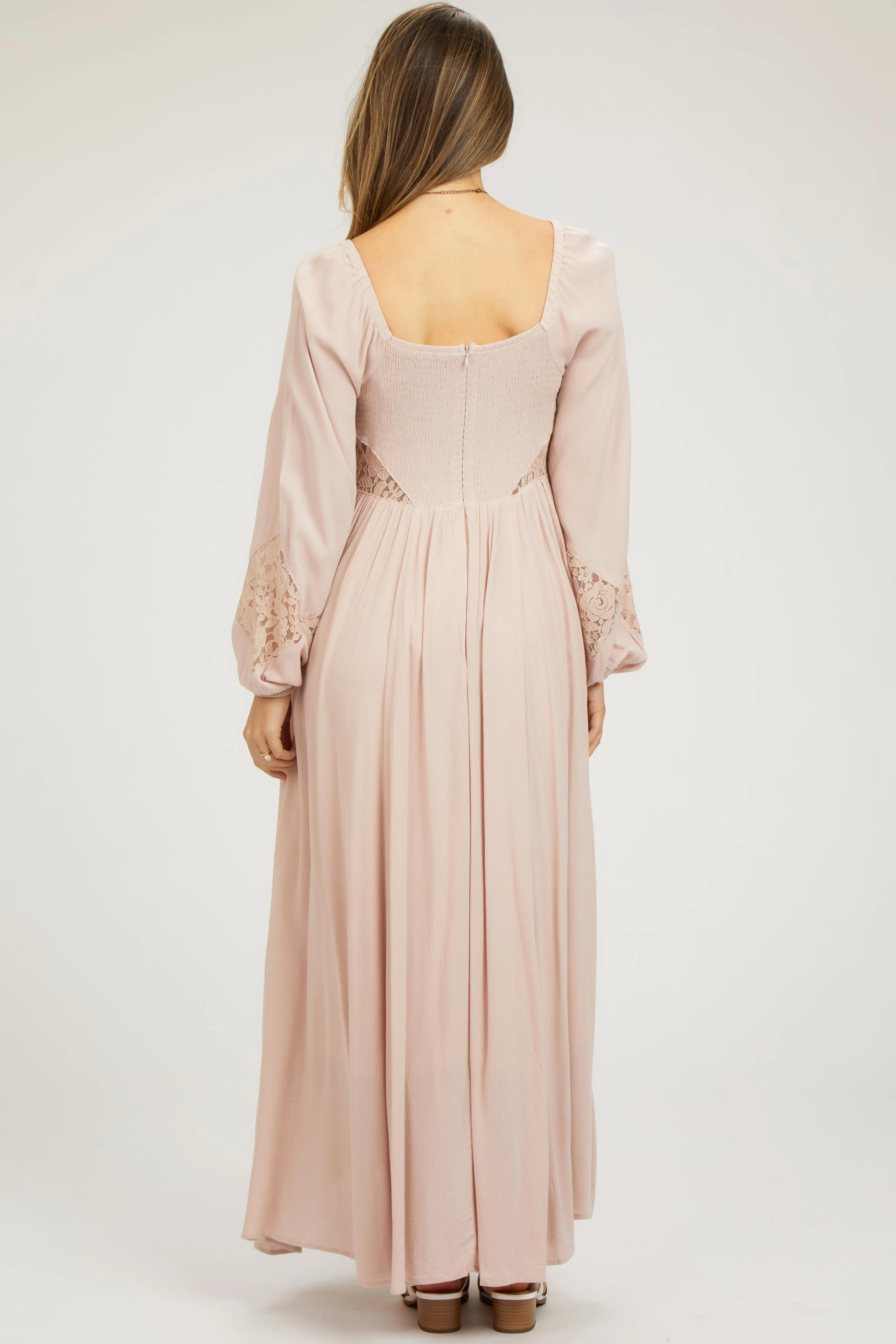 Light Pink Lace Accent Long Sleeve Maternity Maxi Dress sold by Pinkblush product image thumbnail 3