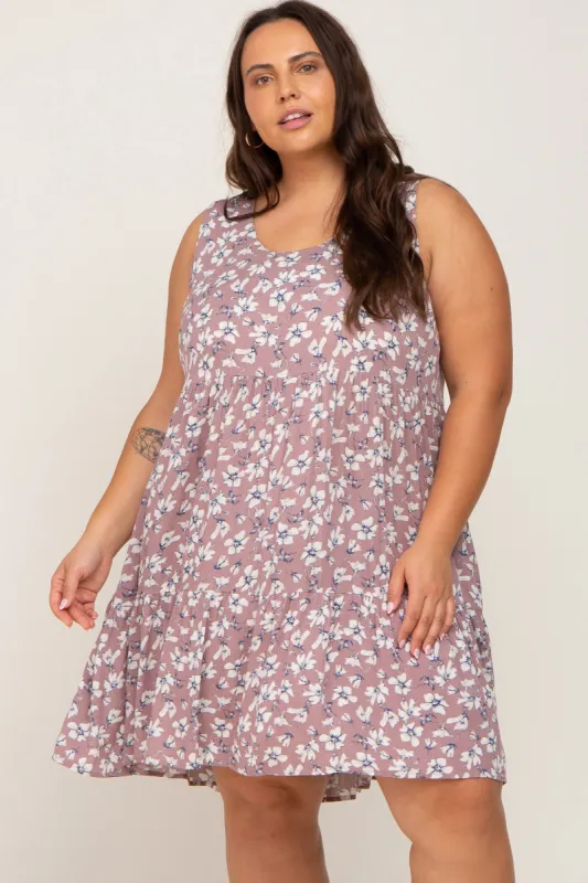Mauve Floral Sleeveless Tiered Plus Dress sold by Pinkblush