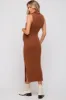 Camel Fuzzy Knit Sleeveless Turtle Neck Maternity Midi Dress sold by Pinkblush