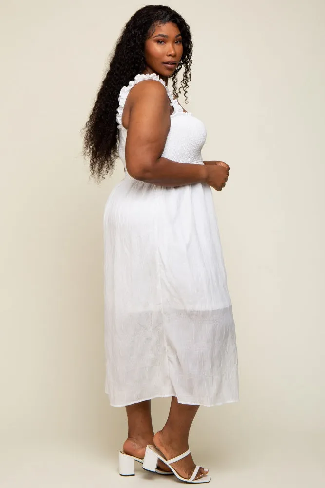 White Smocked Square Neck Plus Midi Dress sold by Pinkblush product image thumbnail 2