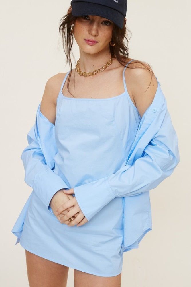Sky Mini Dress And Button Up Set sold by Pinkblush