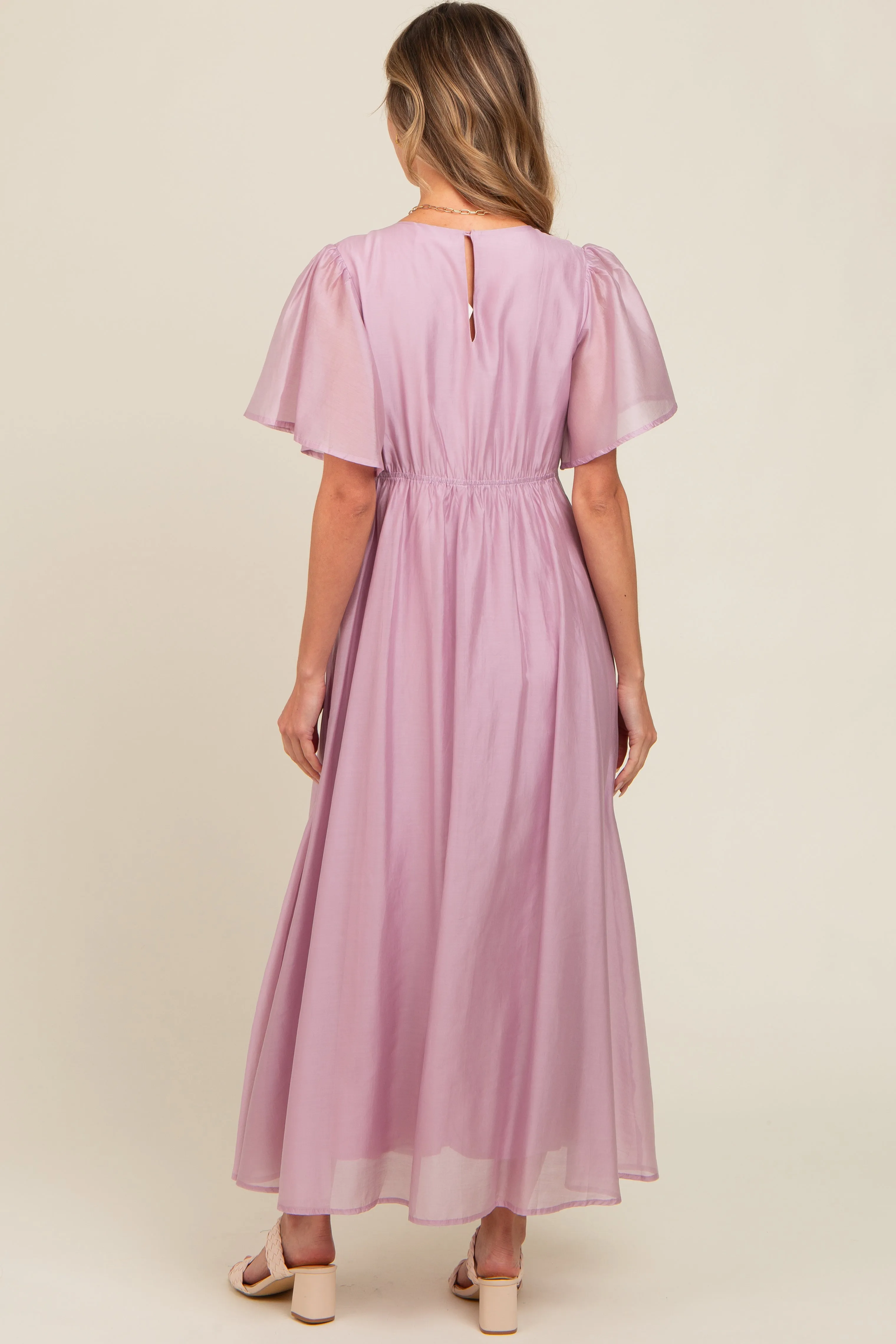 Lavender V-Neck Flutter Sleeve Maxi Dress sold by Pinkblush product image thumbnail 3
