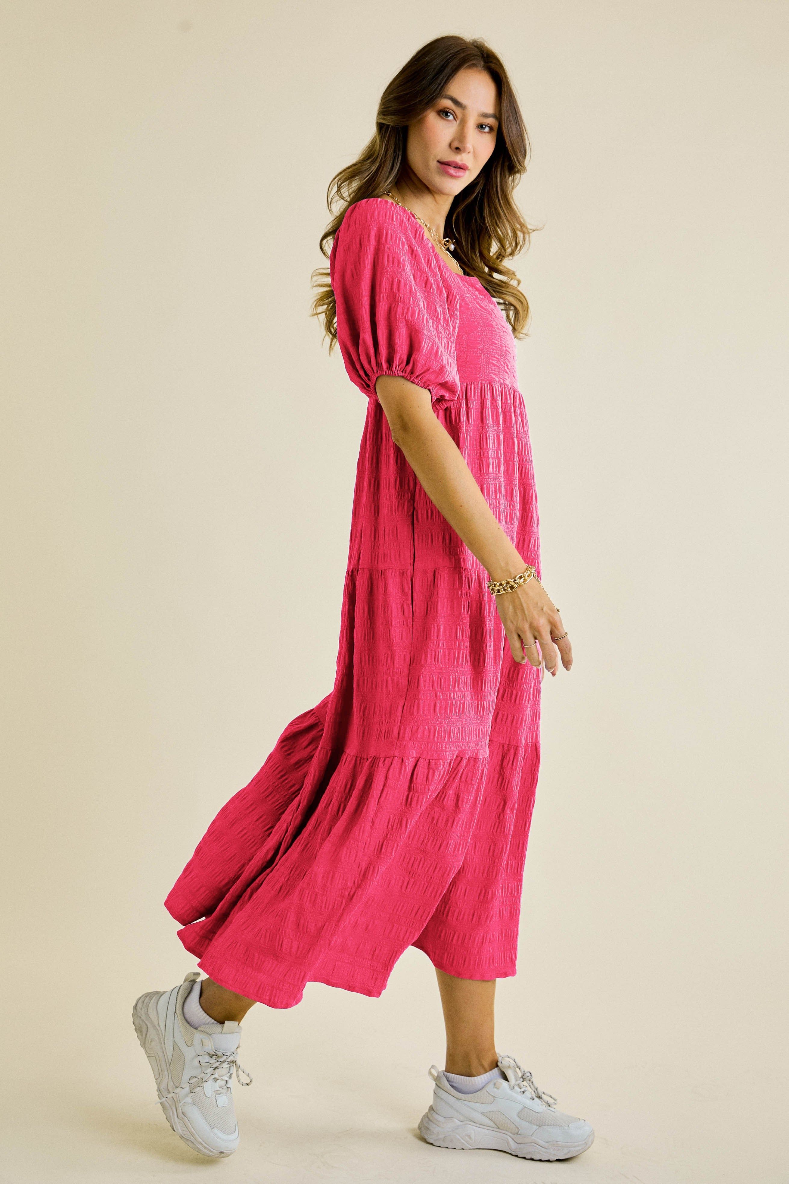 Hot Pink Square Neck Puffy Maxi Dress sold by Pinkblush product image thumbnail 2