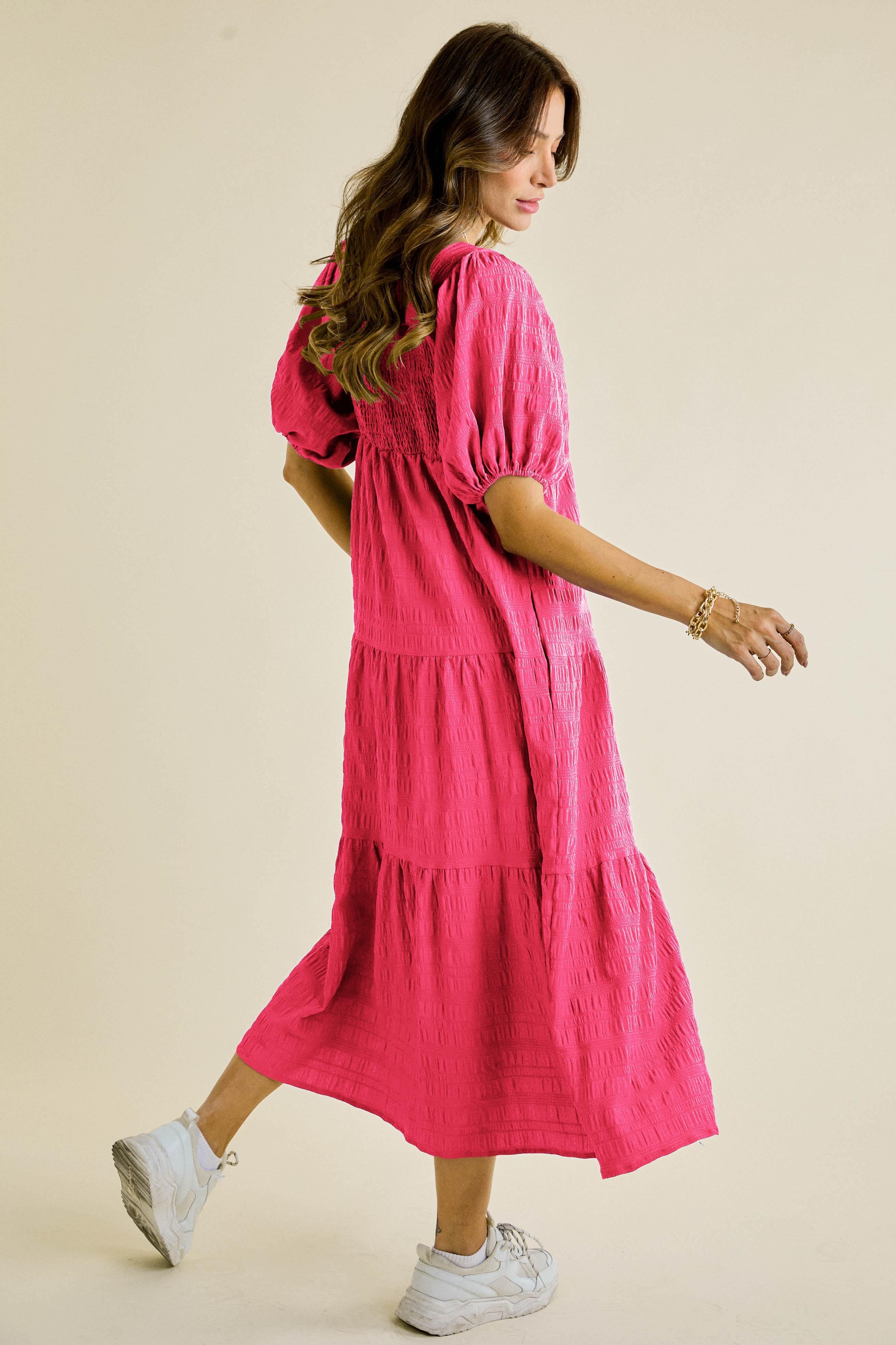 Hot Pink Square Neck Puffy Maxi Dress sold by Pinkblush product image thumbnail 3