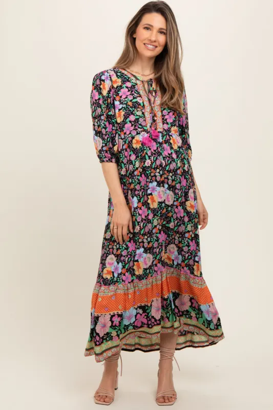 Black Floral Tassel Tie Maternity Maxi Dress sold by Pinkblush