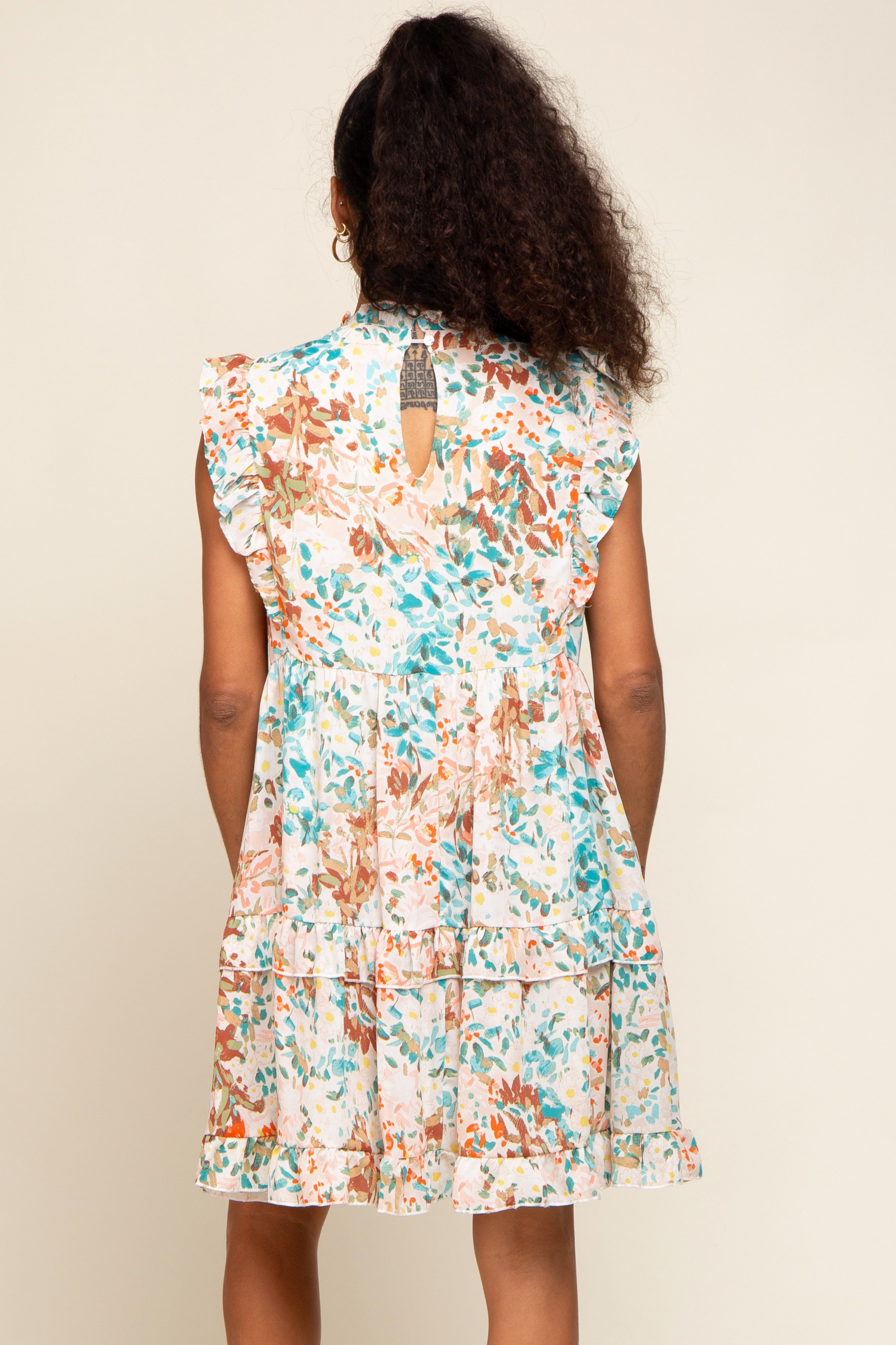 Mint Green Floral Chiffon Ruffle Mick Neck Dress sold by Pinkblush product image thumbnail 3