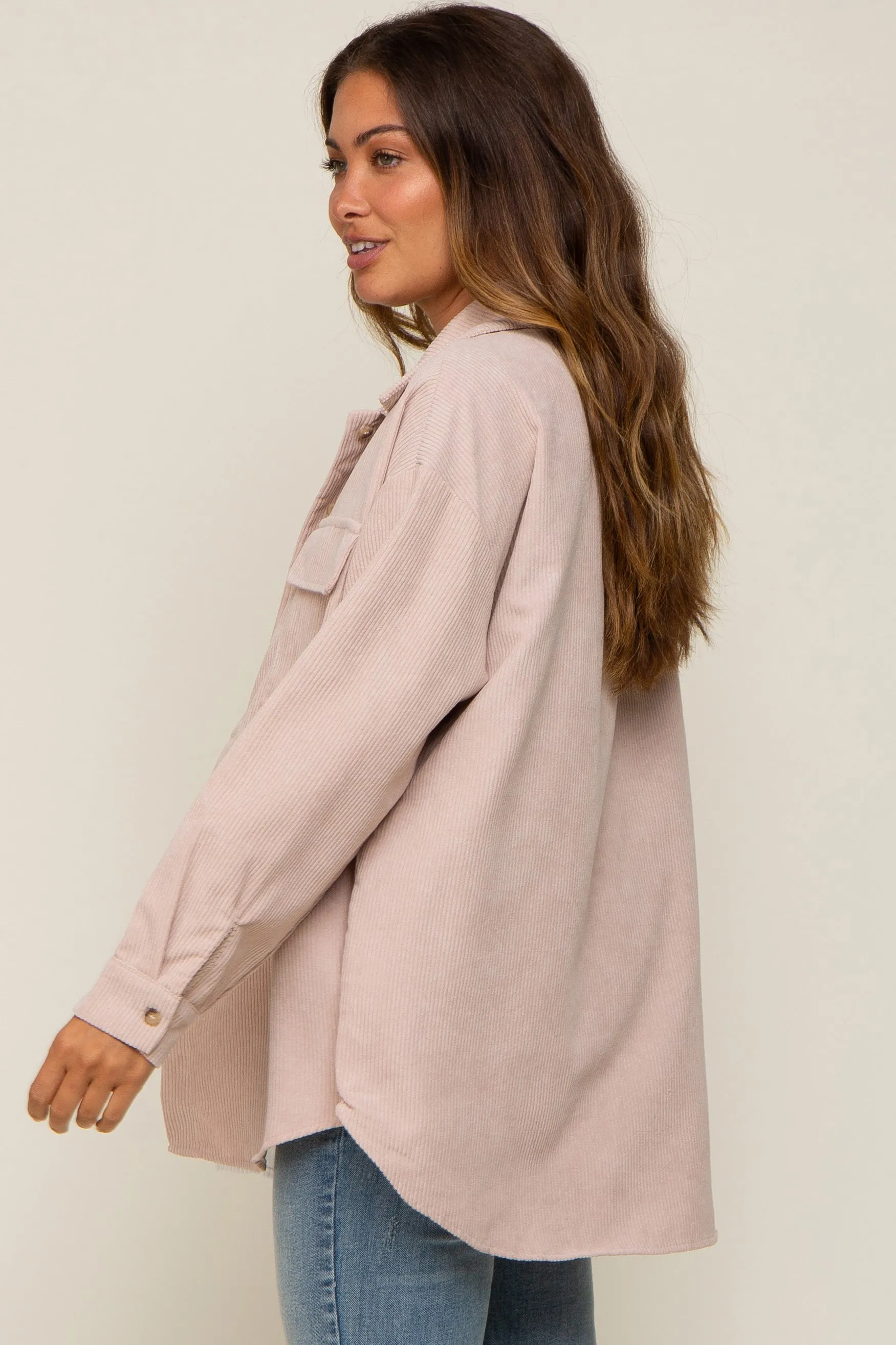 Beige Color Blocked Corduroy Button Down Maternity Top sold by Pinkblush product image thumbnail 2