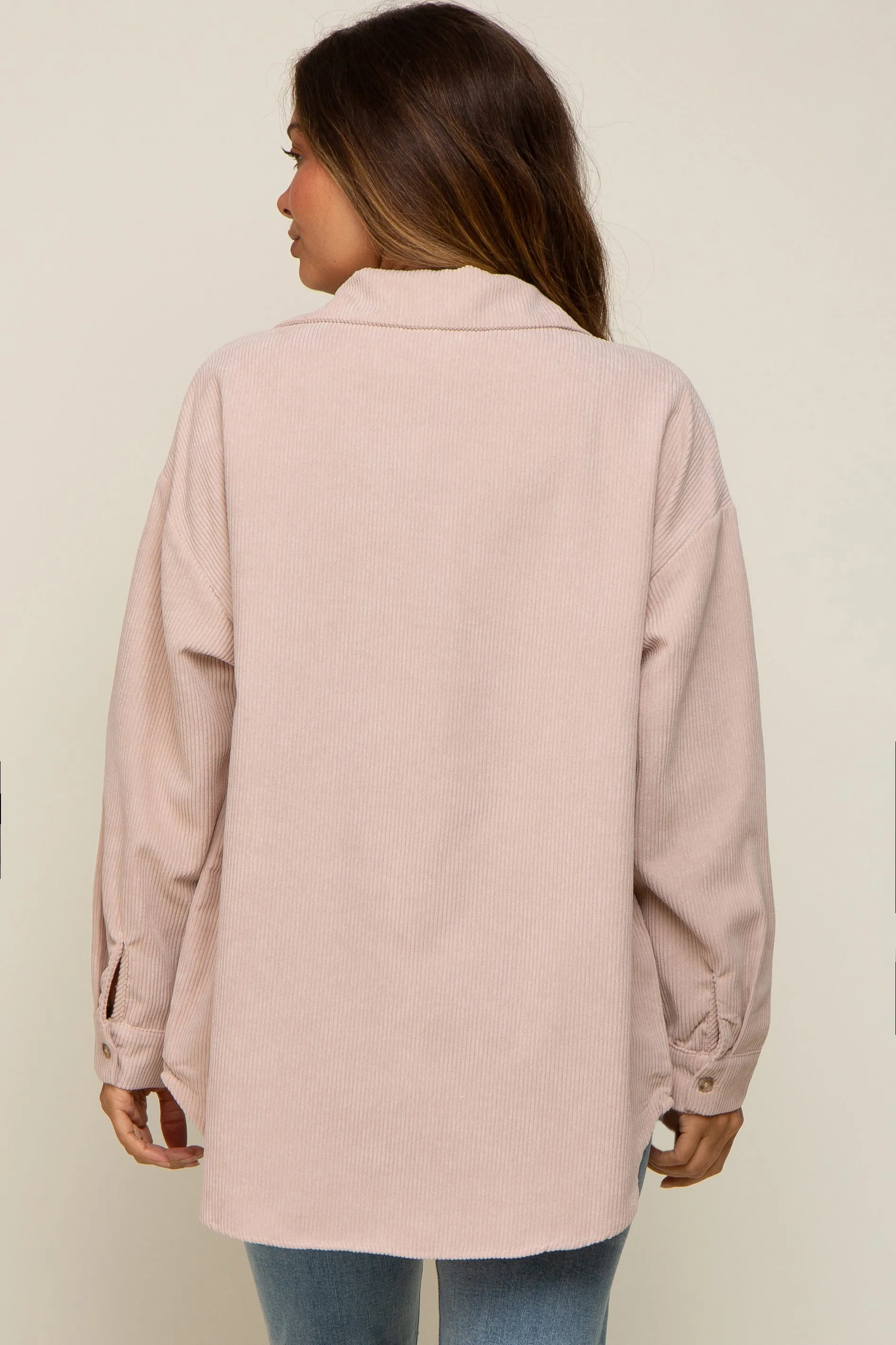Beige Color Blocked Corduroy Button Down Maternity Top sold by Pinkblush product image thumbnail 3