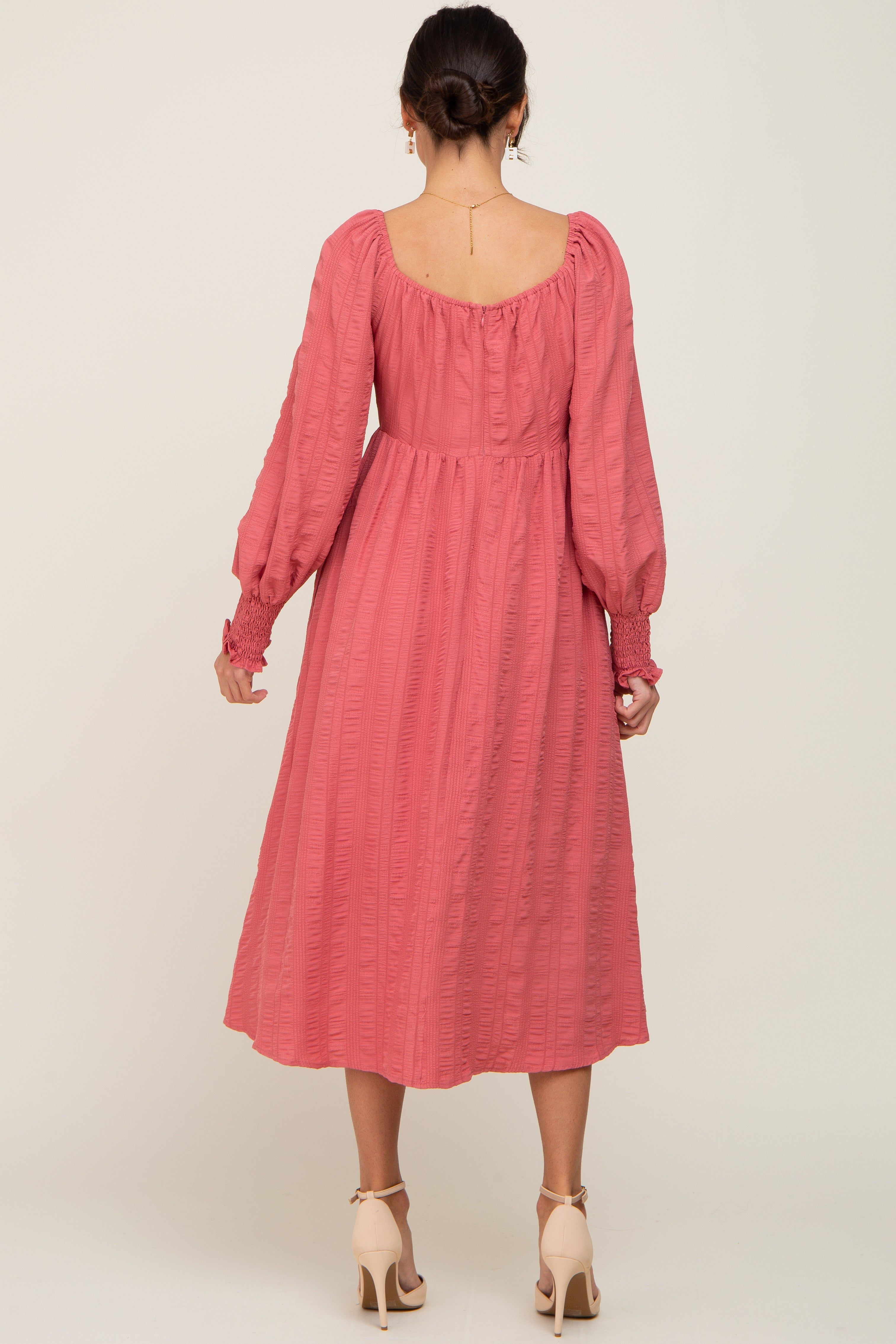 Mauve Wrap Smocked Accent Long Sleeve Dress sold by Pinkblush product image thumbnail 3