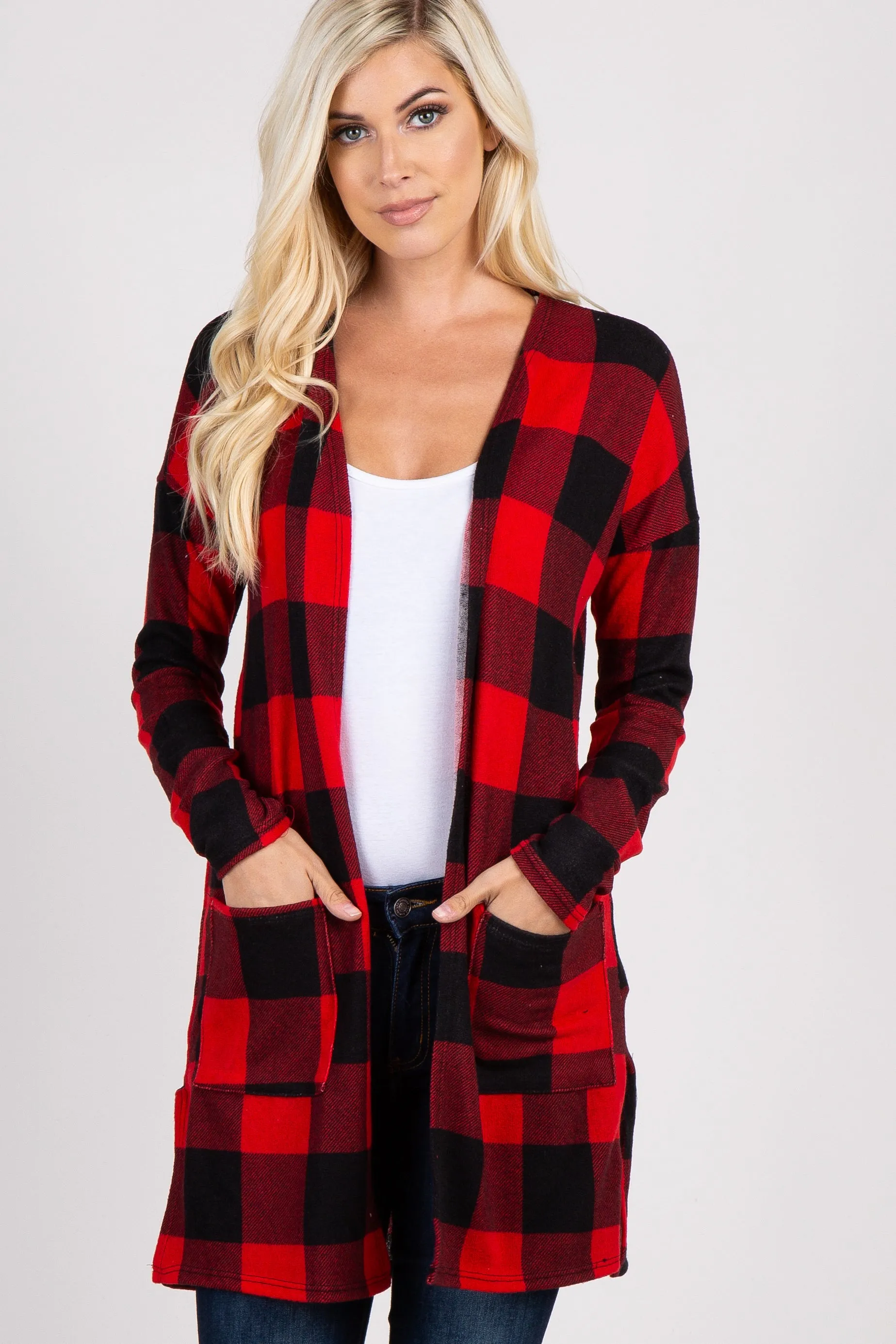Red Plaid Long Sleeve Cardigan sold by Pinkblush product image thumbnail 4