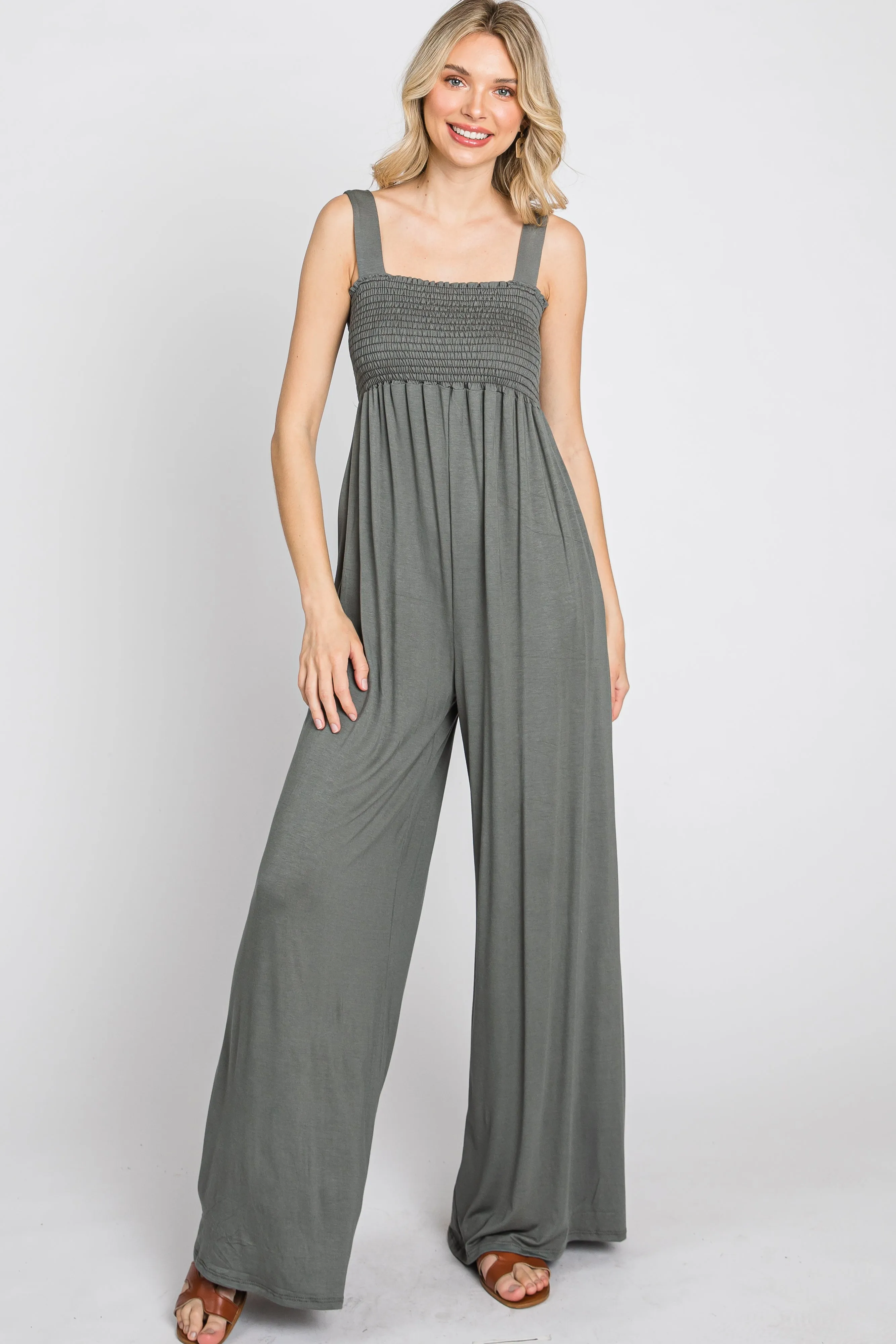 Olive Sleeveless Wide Leg Jumpsuit sold by Pinkblush product image thumbnail 4