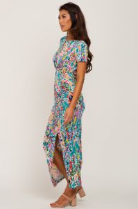 Jade Multi-Color Floral Side Slit Maxi Dress sold by Pinkblush