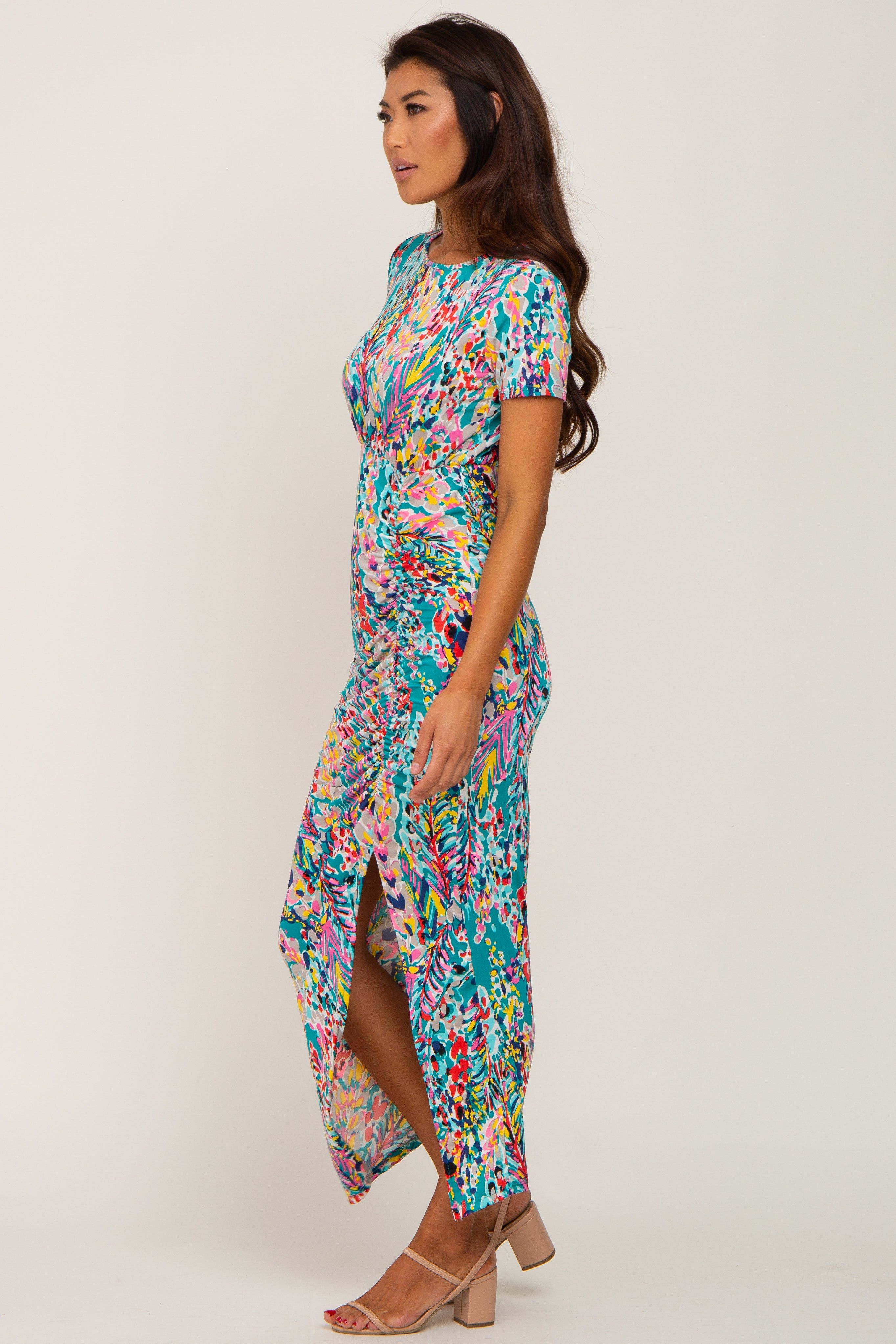 Jade Multi-Color Floral Side Slit Maxi Dress sold by Pinkblush product image thumbnail 2