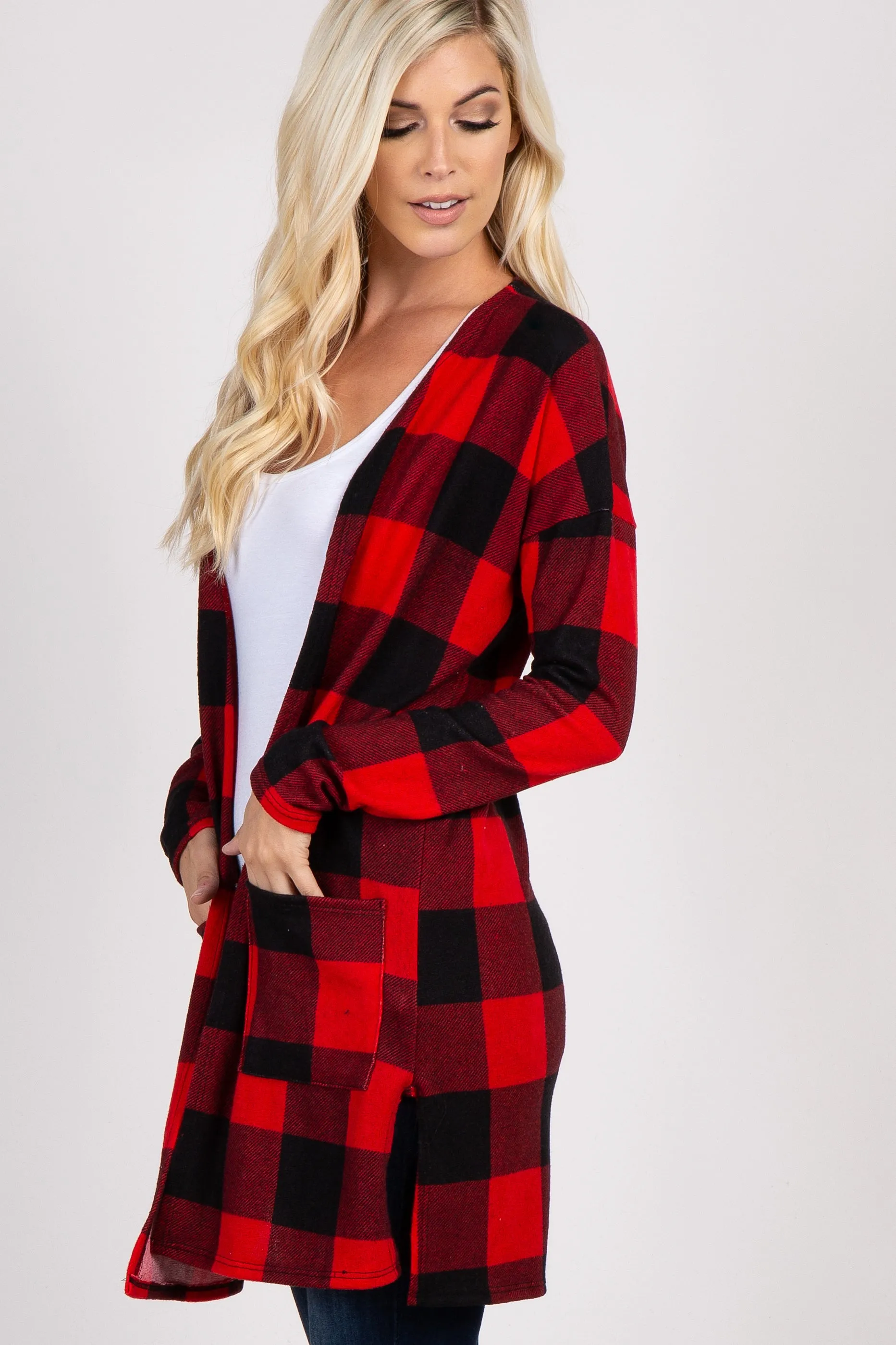 Red Plaid Long Sleeve Cardigan sold by Pinkblush product image thumbnail 2