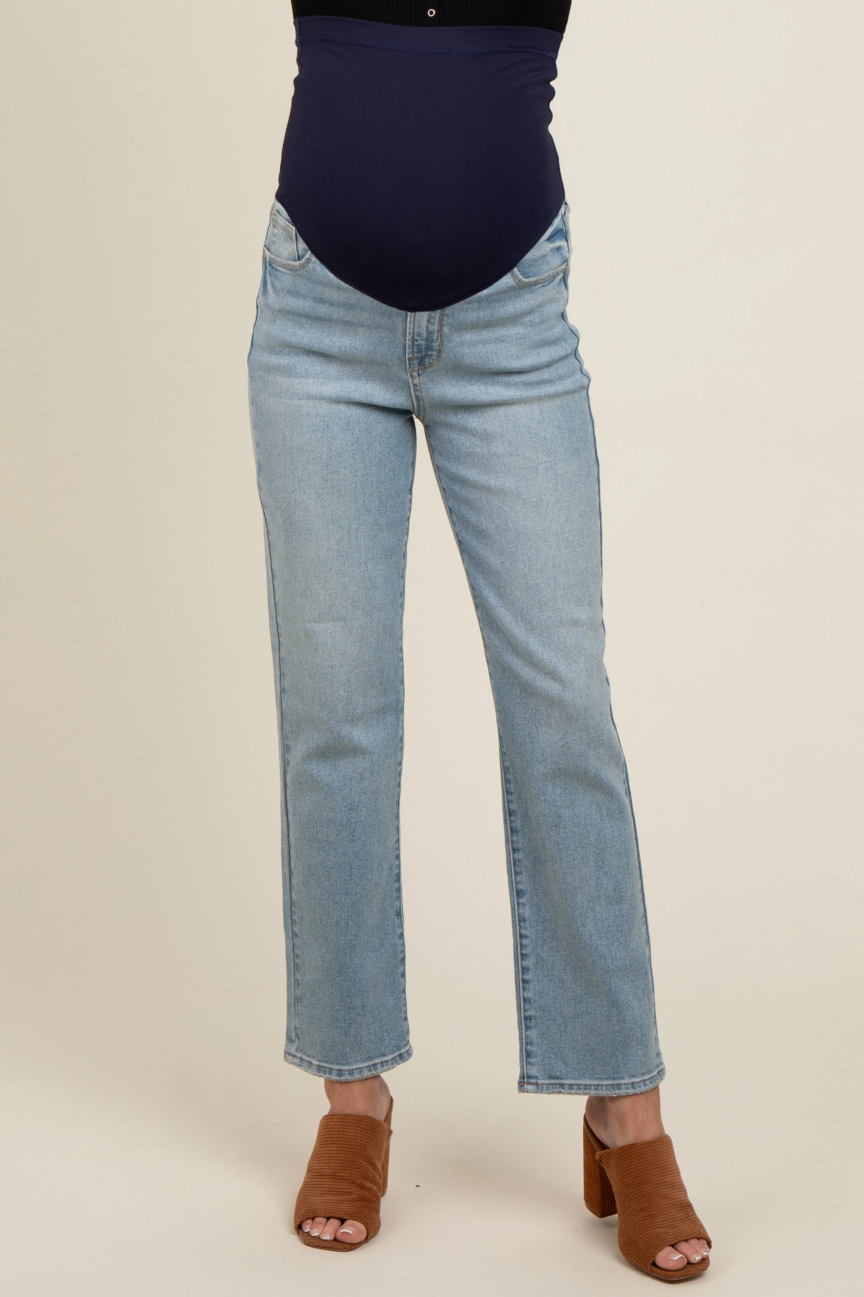 Light Blue Basic Straight Leg Maternity Jeans sold by Pinkblush product image thumbnail 2