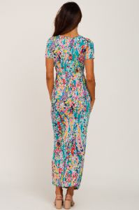 Jade Multi-Color Floral Side Slit Maxi Dress sold by Pinkblush
