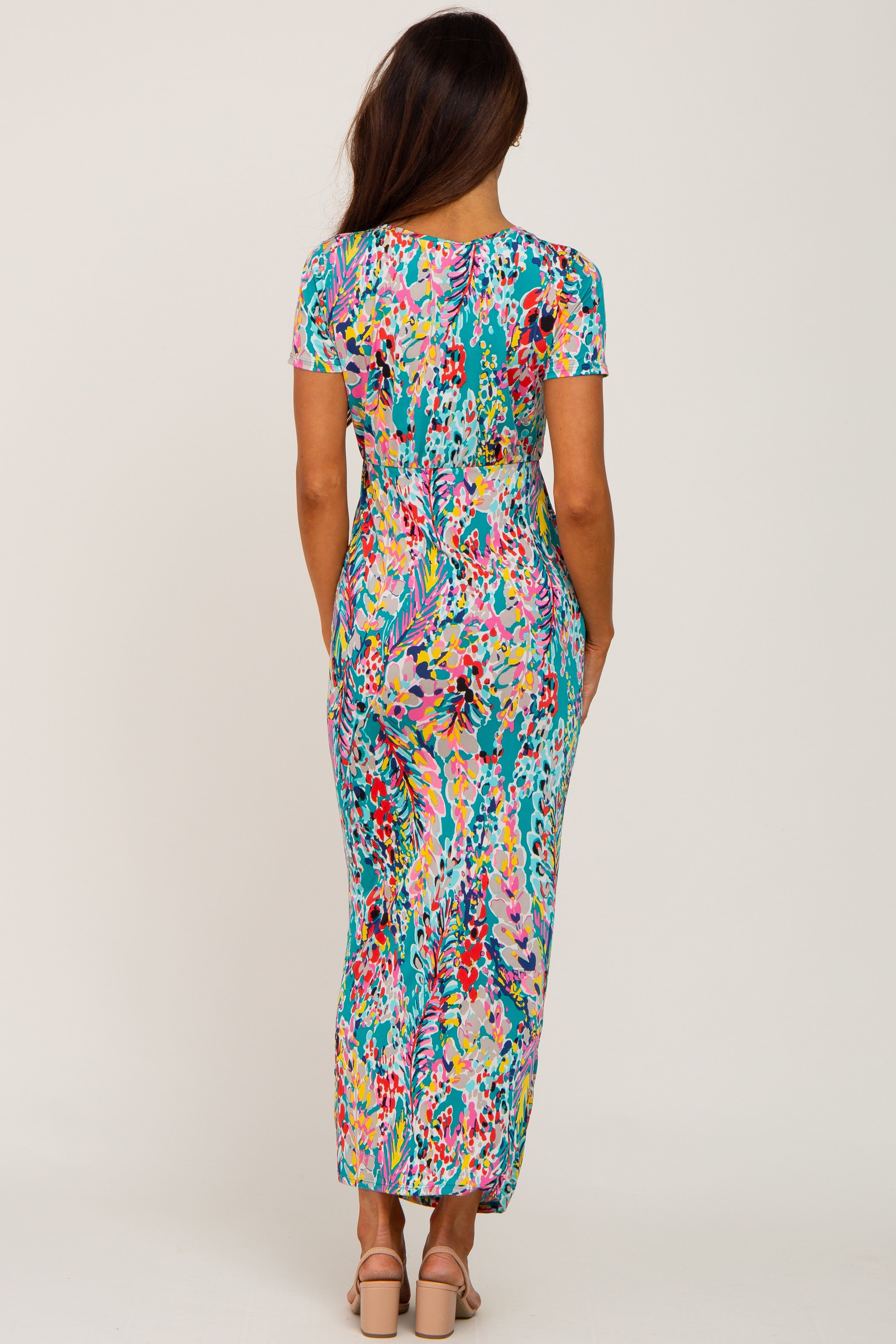 Jade Multi-Color Floral Side Slit Maxi Dress sold by Pinkblush product image thumbnail 3