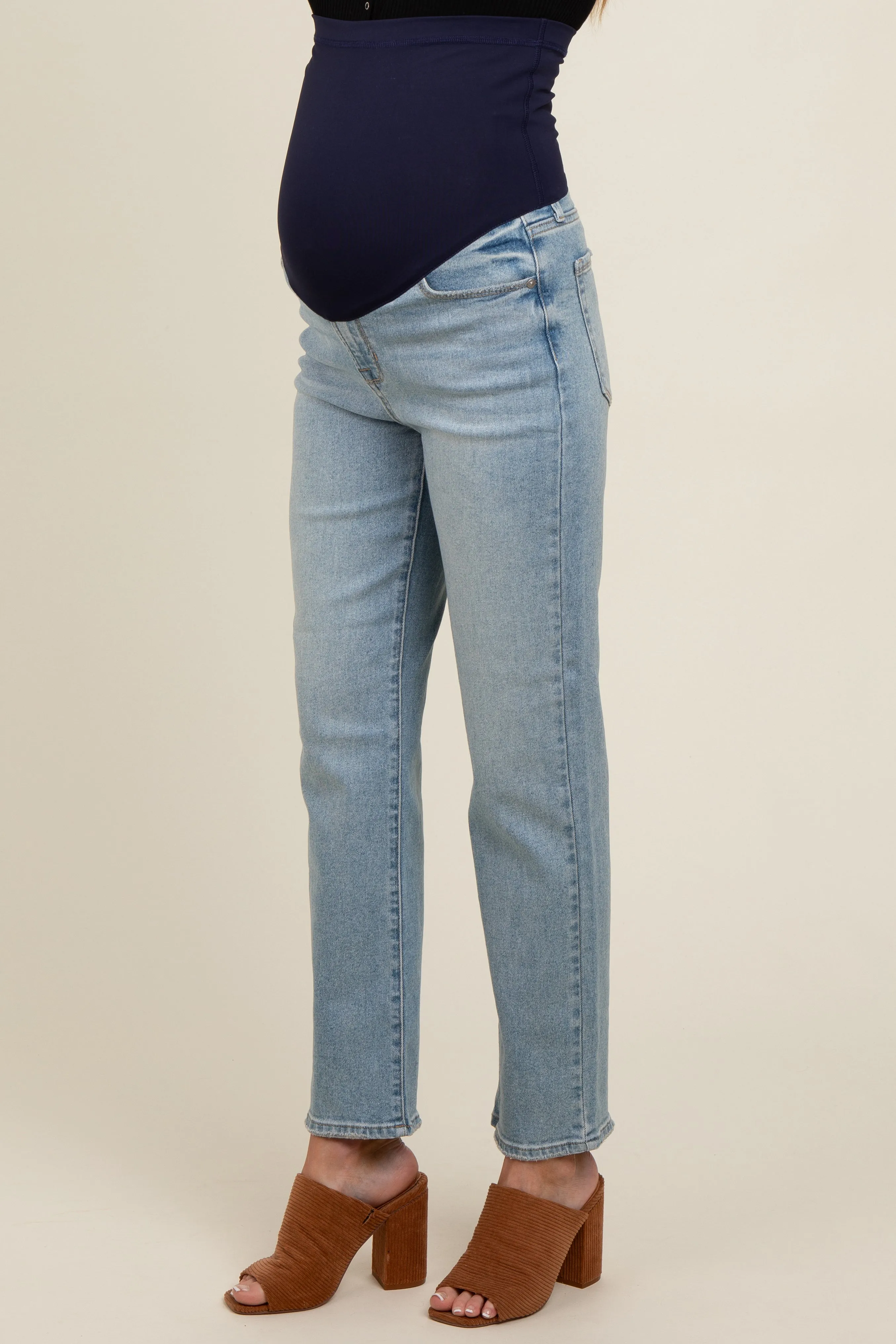 Light Blue Basic Straight Leg Maternity Jeans sold by Pinkblush product image thumbnail 3
