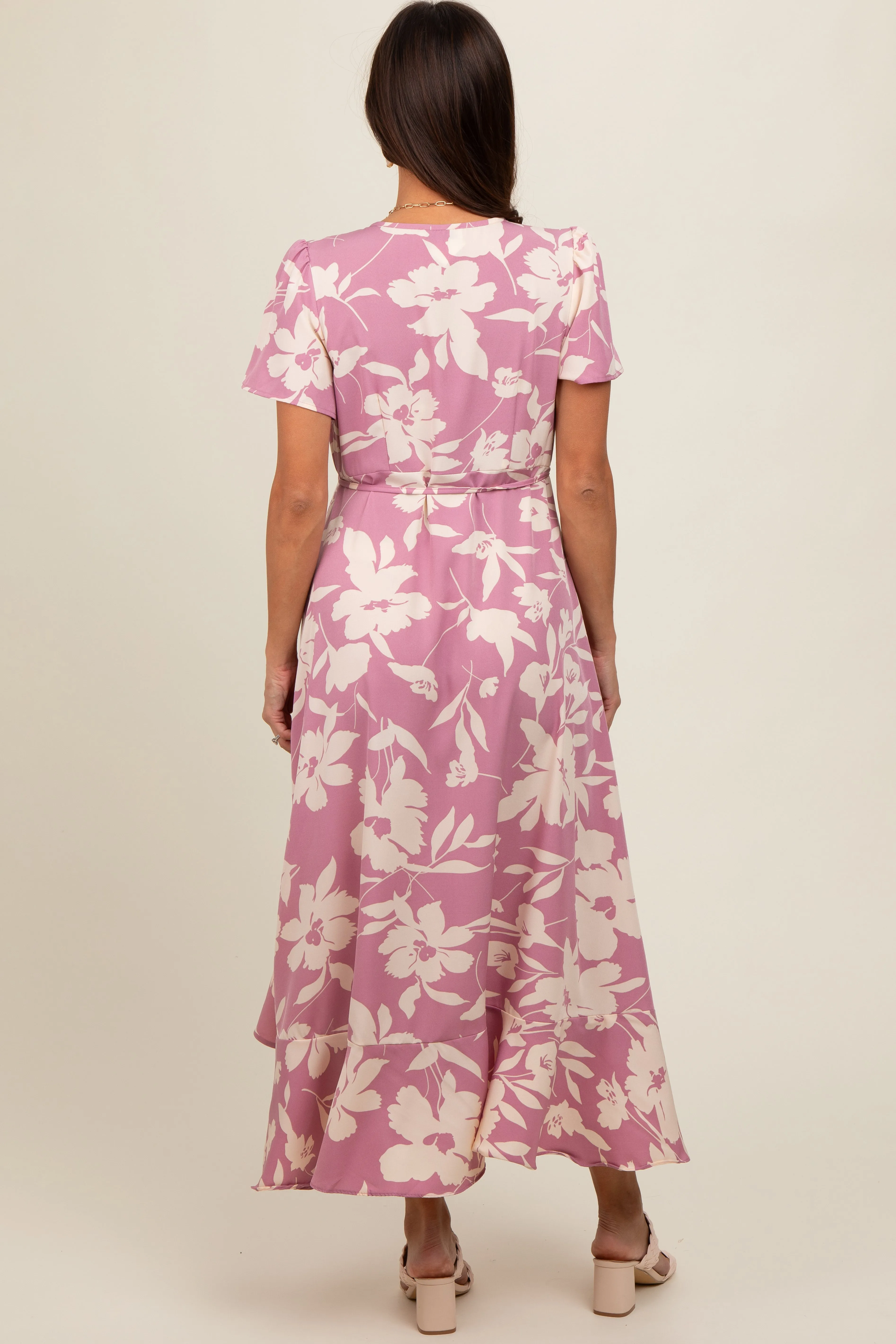 Pink Floral V Neck High Low Maternity Dress sold by Pinkblush product image thumbnail 4