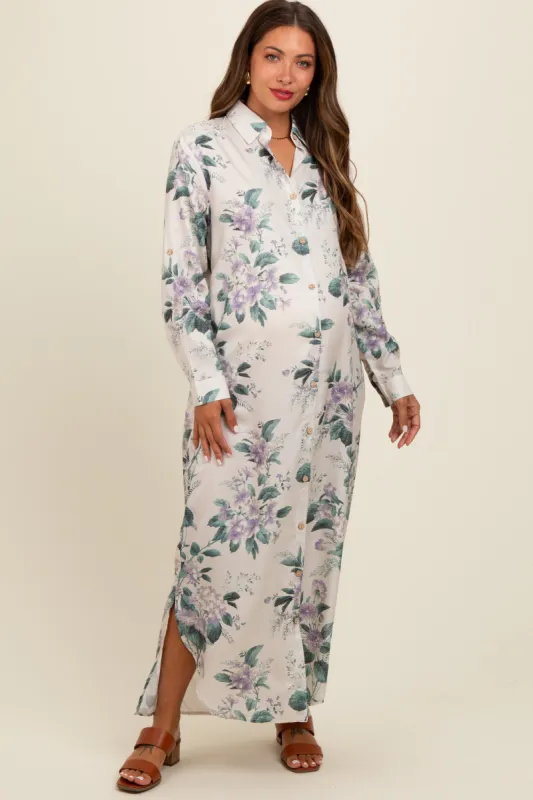 Lavender Floral Button Down Maternity Maxi Dress sold by Pinkblush